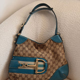 Teal Gucci Horsebit Shoulder Bag