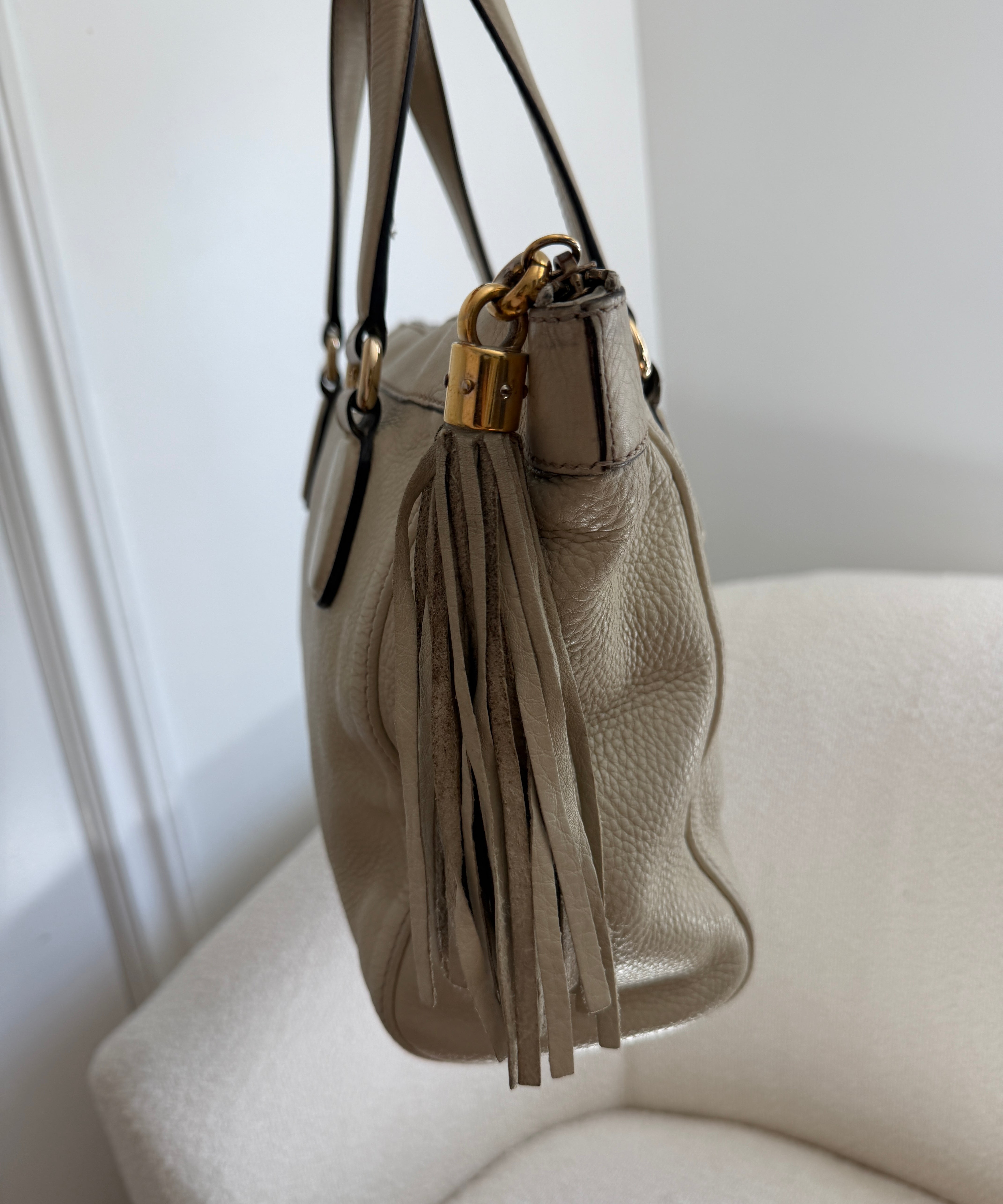 White Leather Gucci Soho Double-G Tote