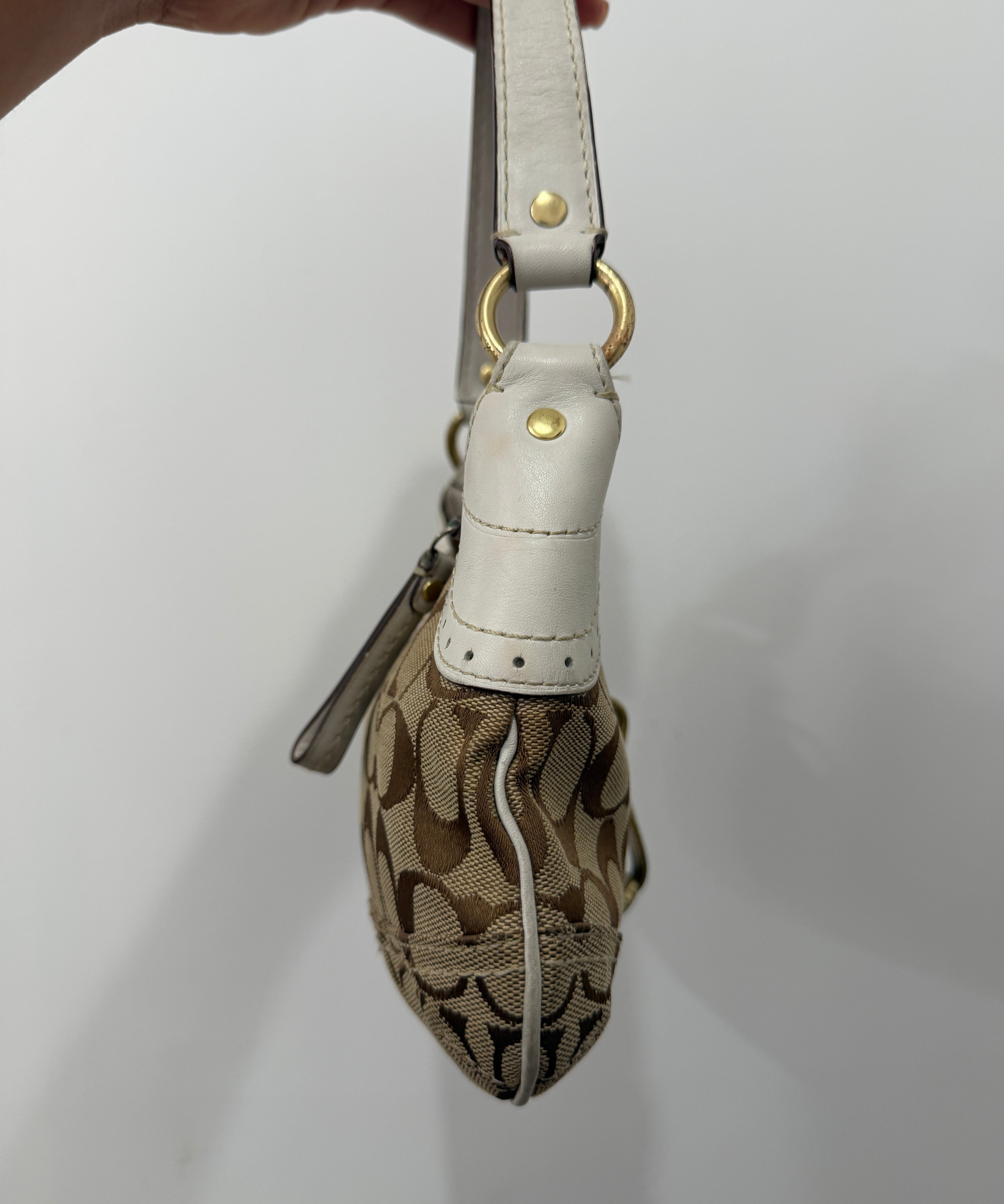 Coach Beige Signature Hamptons Signature Mini Hobo Bag
