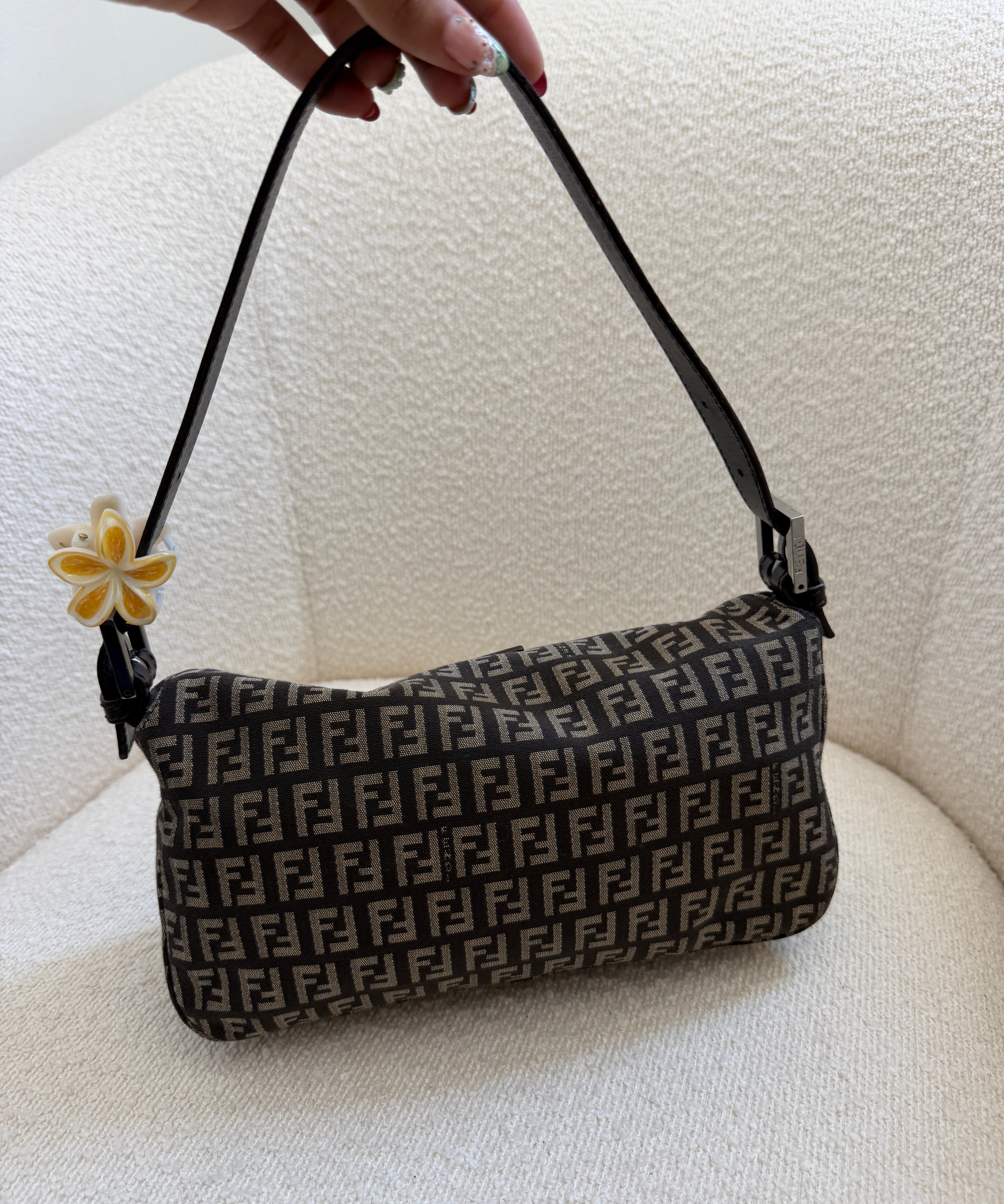 Navy Fendi Zucca Baguette FF Shoulder Bag