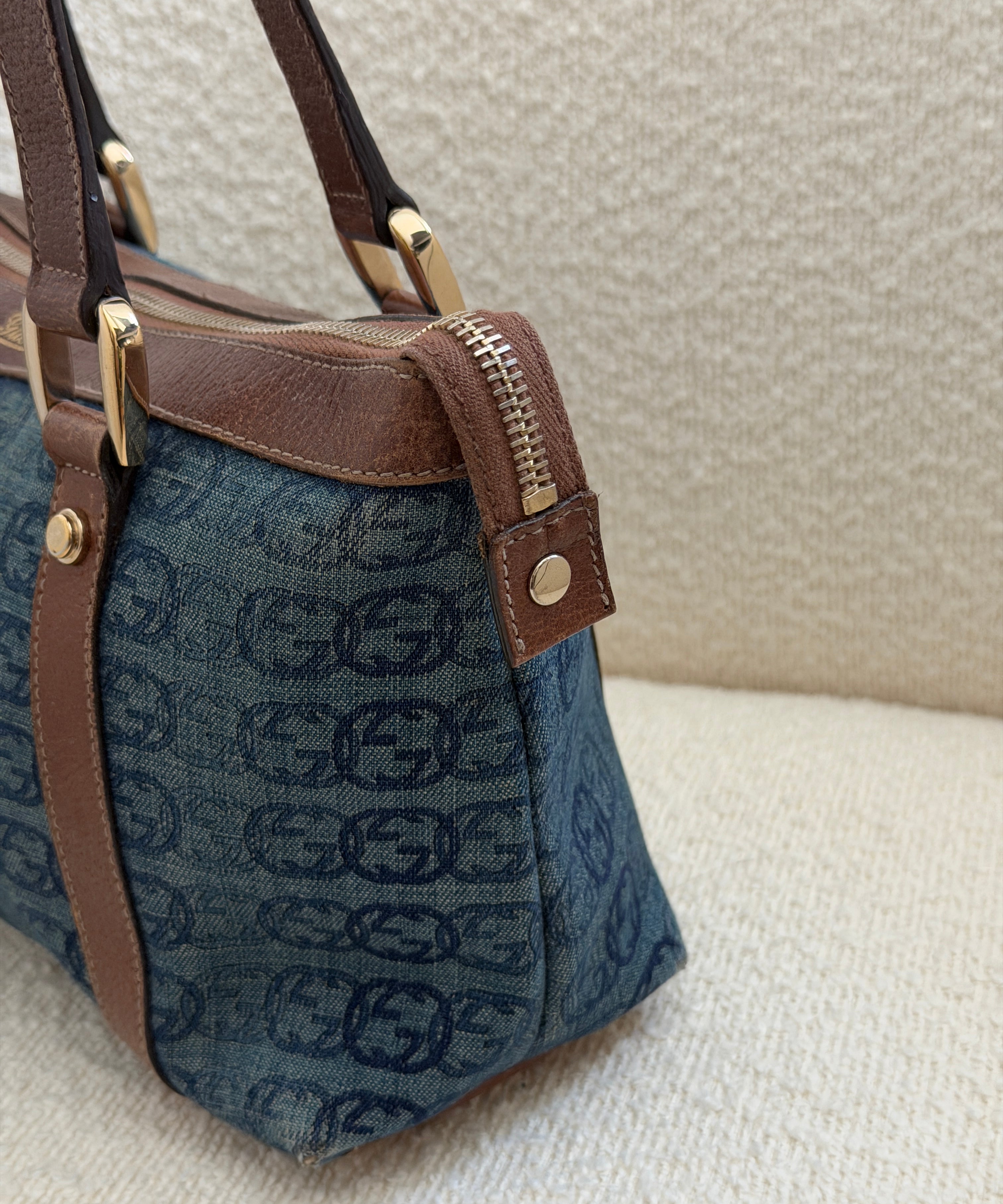 Rare Denim Gucci Abbey Mini Tote Bag