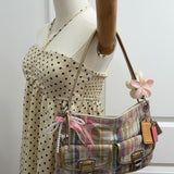 Rare Coach Madras Plaid Poppy Double Pocket Pushlock Bag