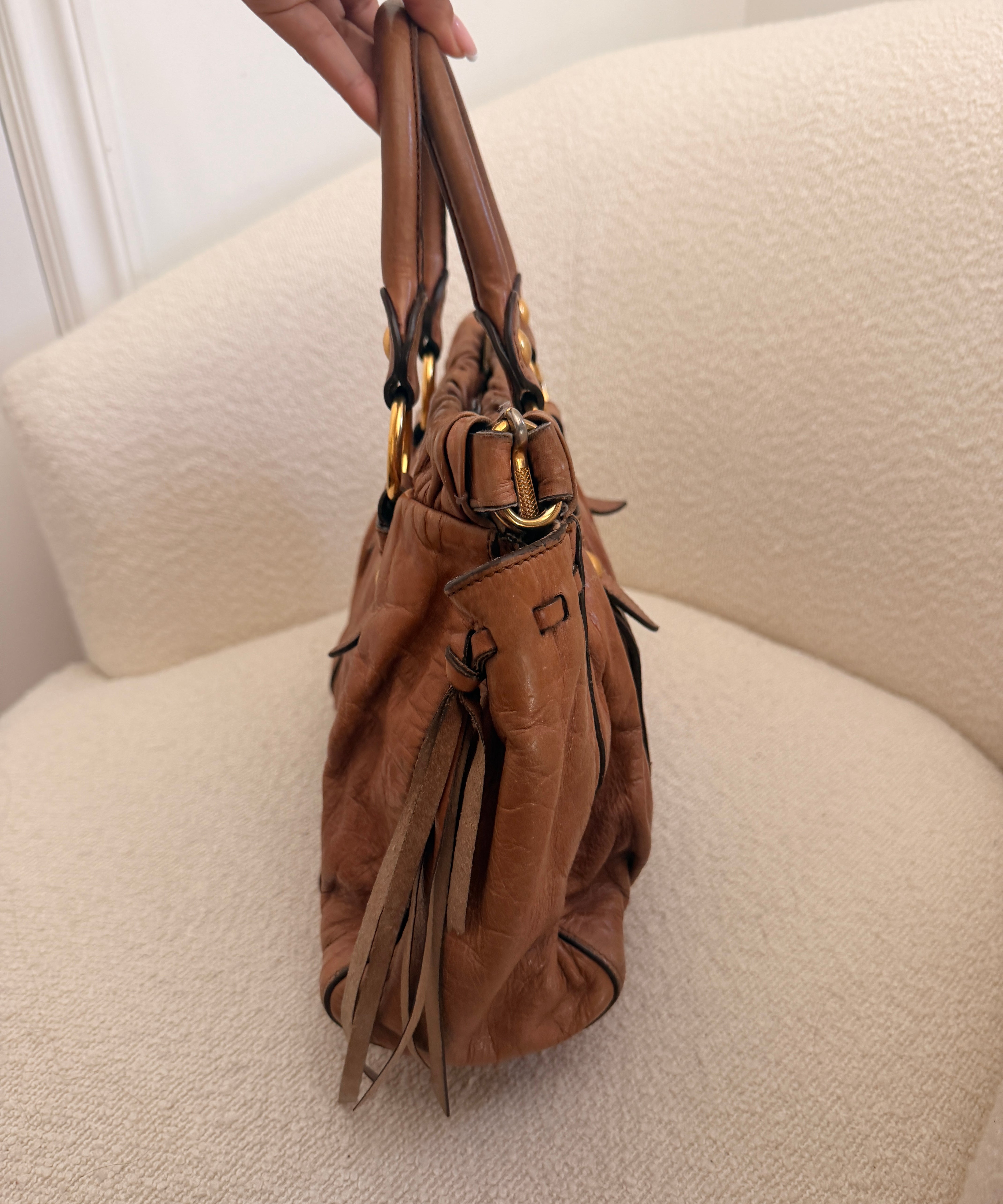 Miu Miu Tan Vitello Leather Bag