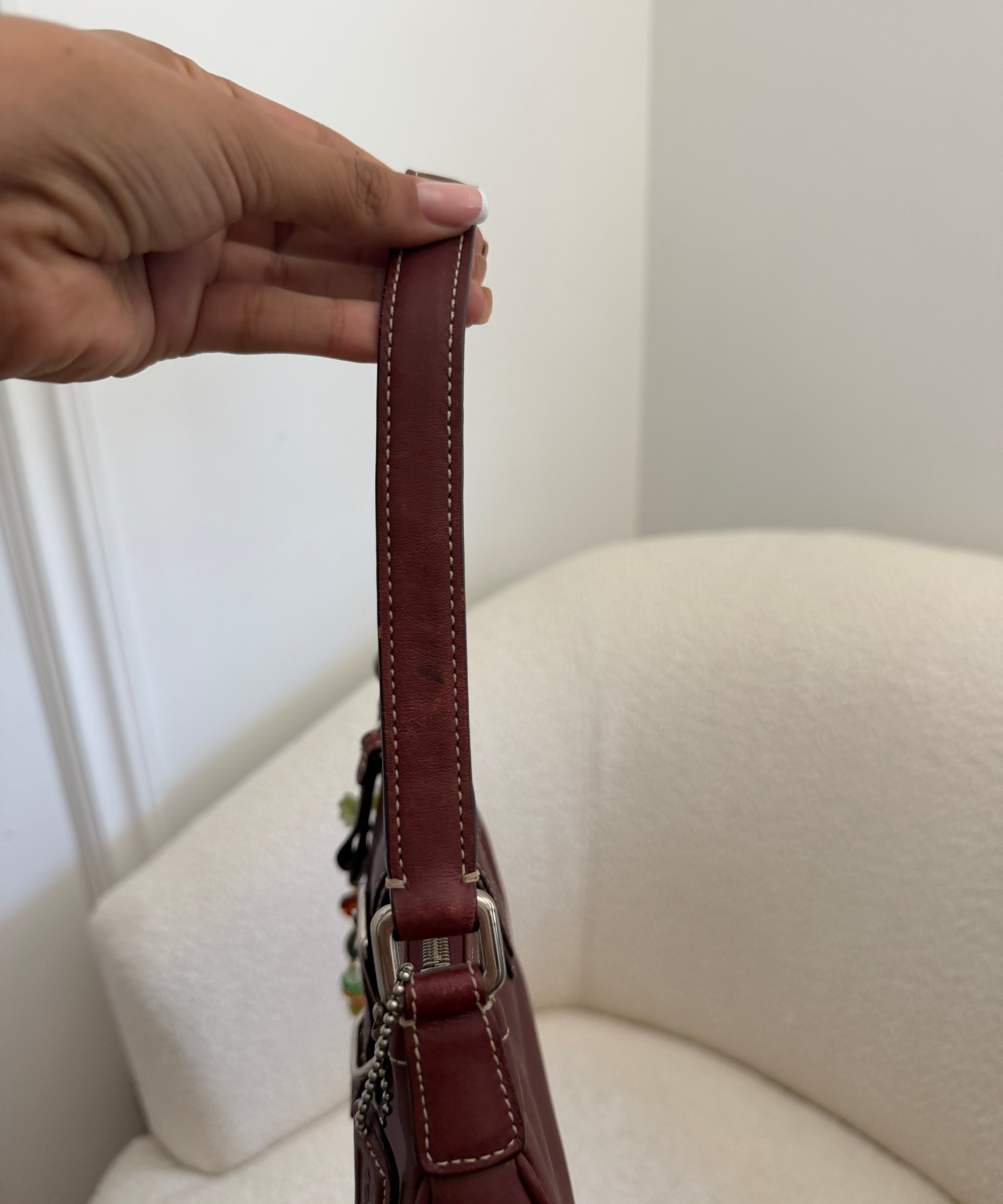 Coach Burgundy Leather Demi Hamptons Buckle Bag