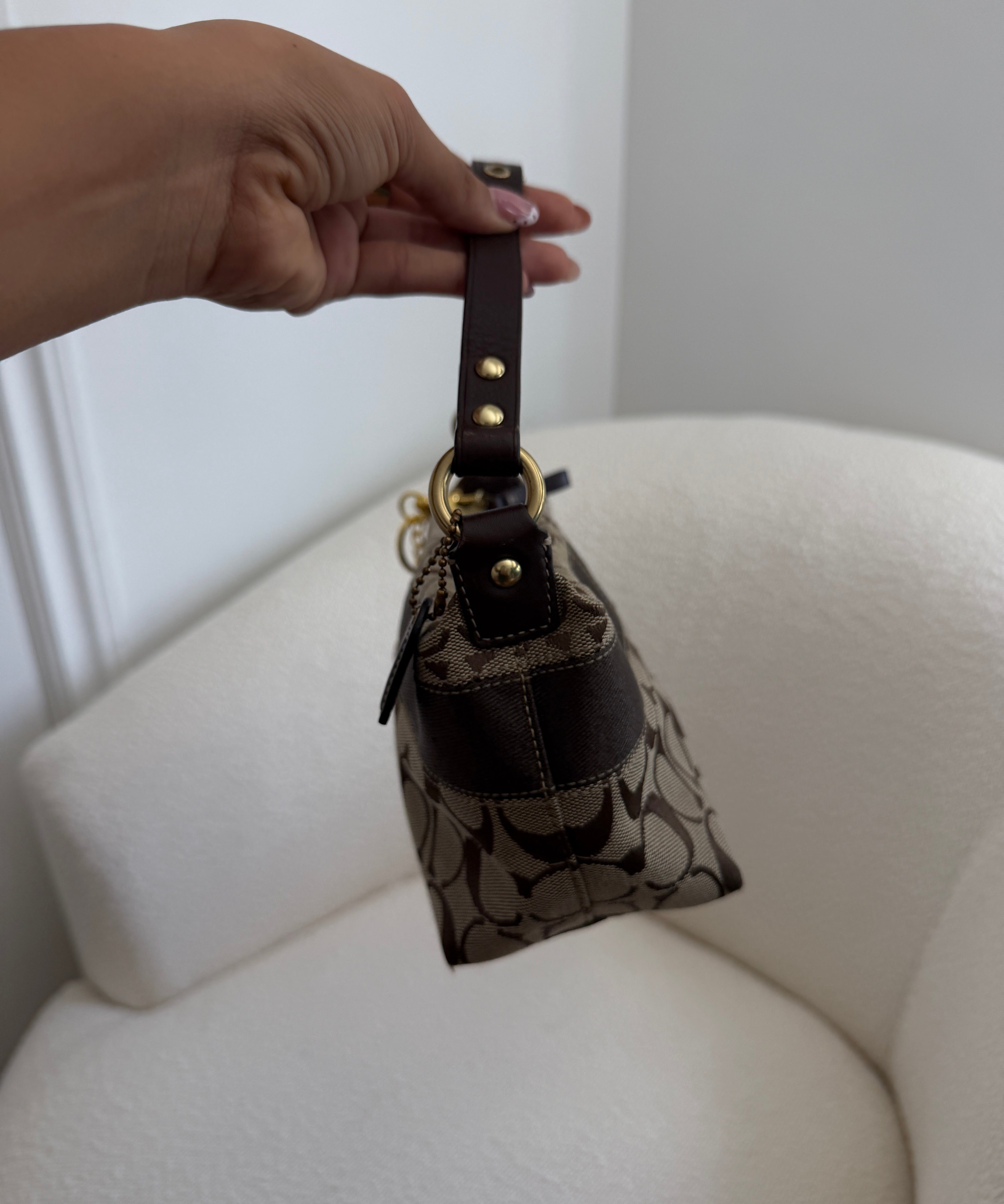 Coach Brown Signature Stripe Pochette
