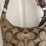 Beige Coach Signature Shoulder Bag with Tan Trim