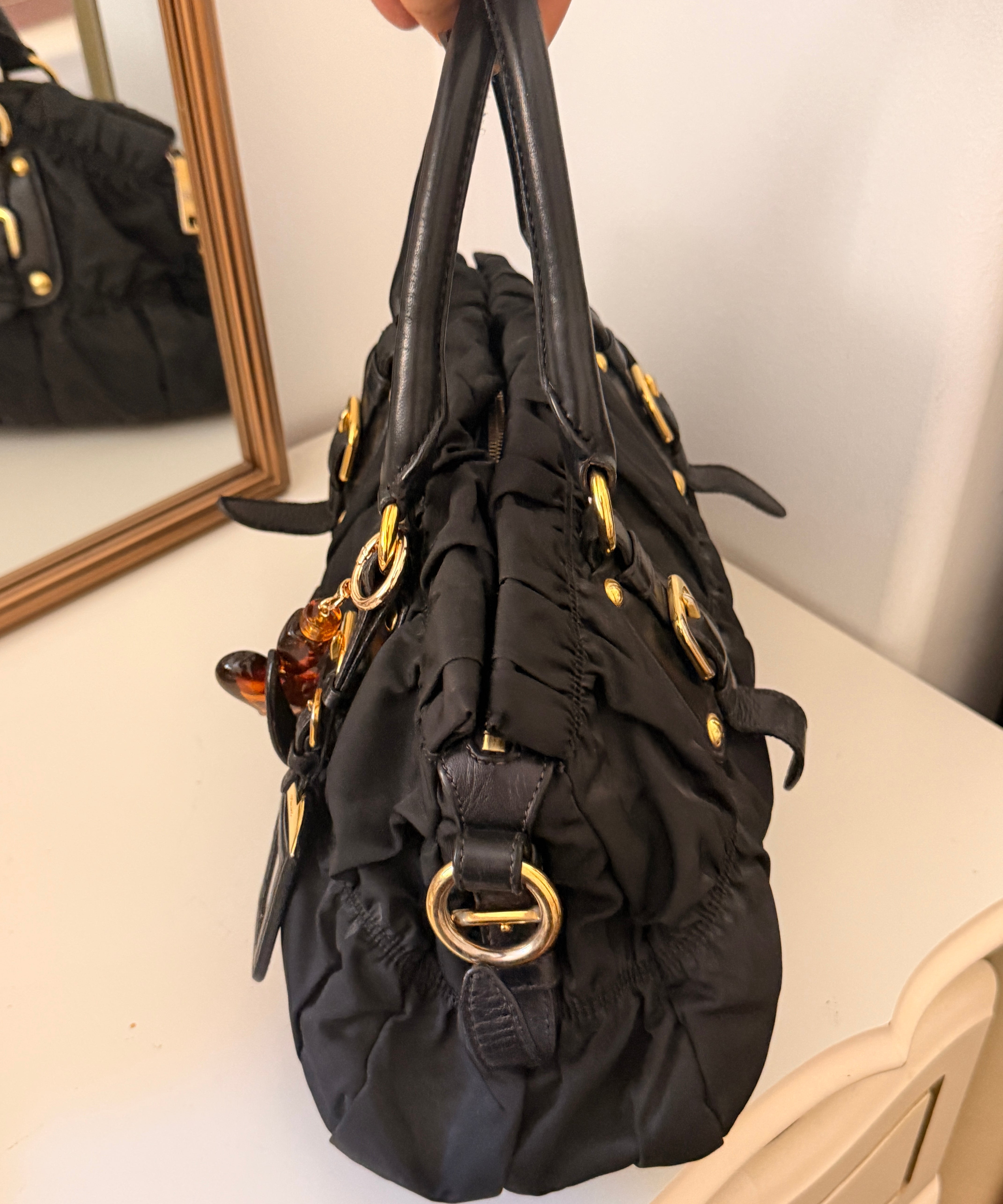 Black Prada Nylon Ruffle Bag