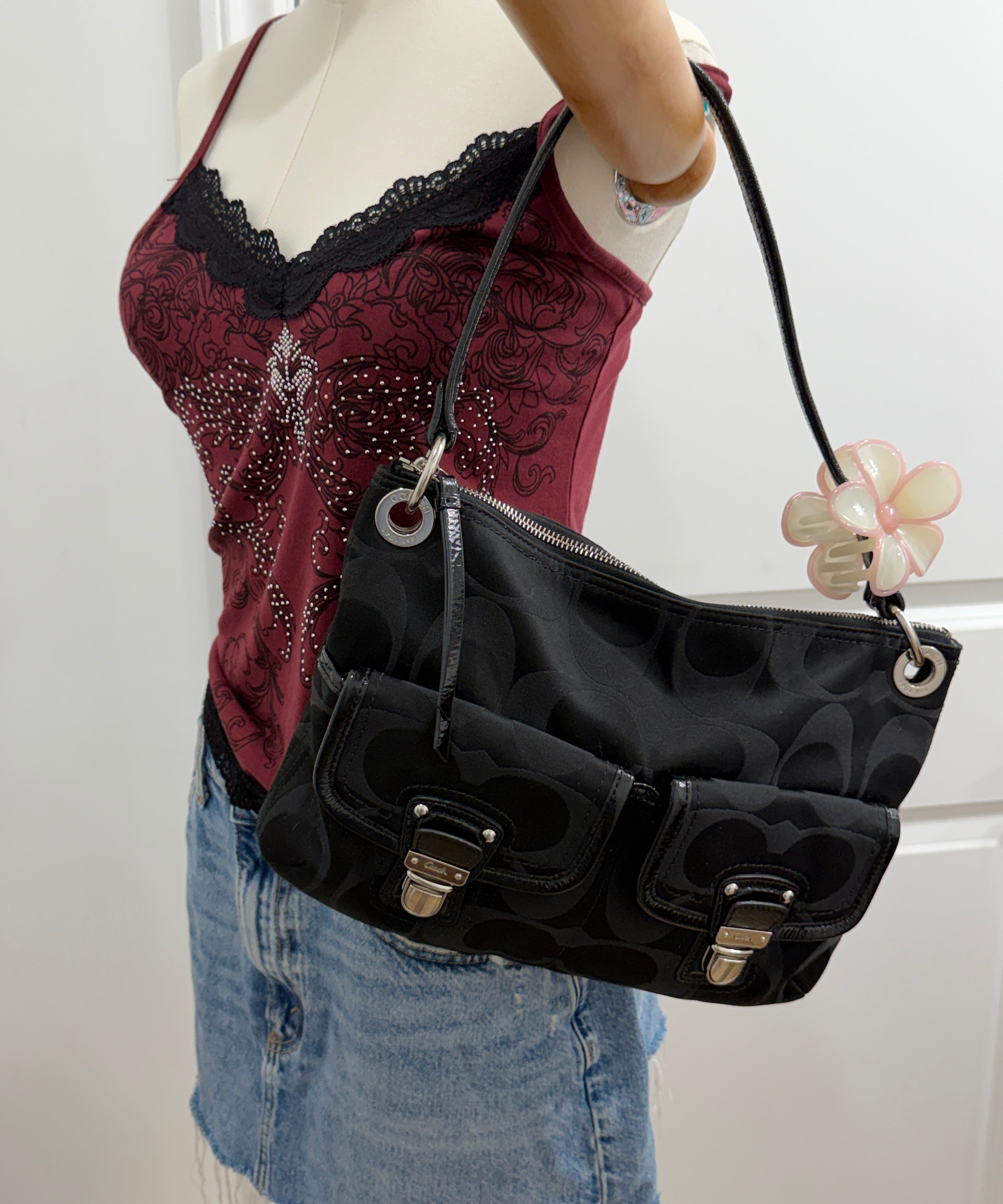 Black Coach Poppy Double Pocket Pushlock Bag