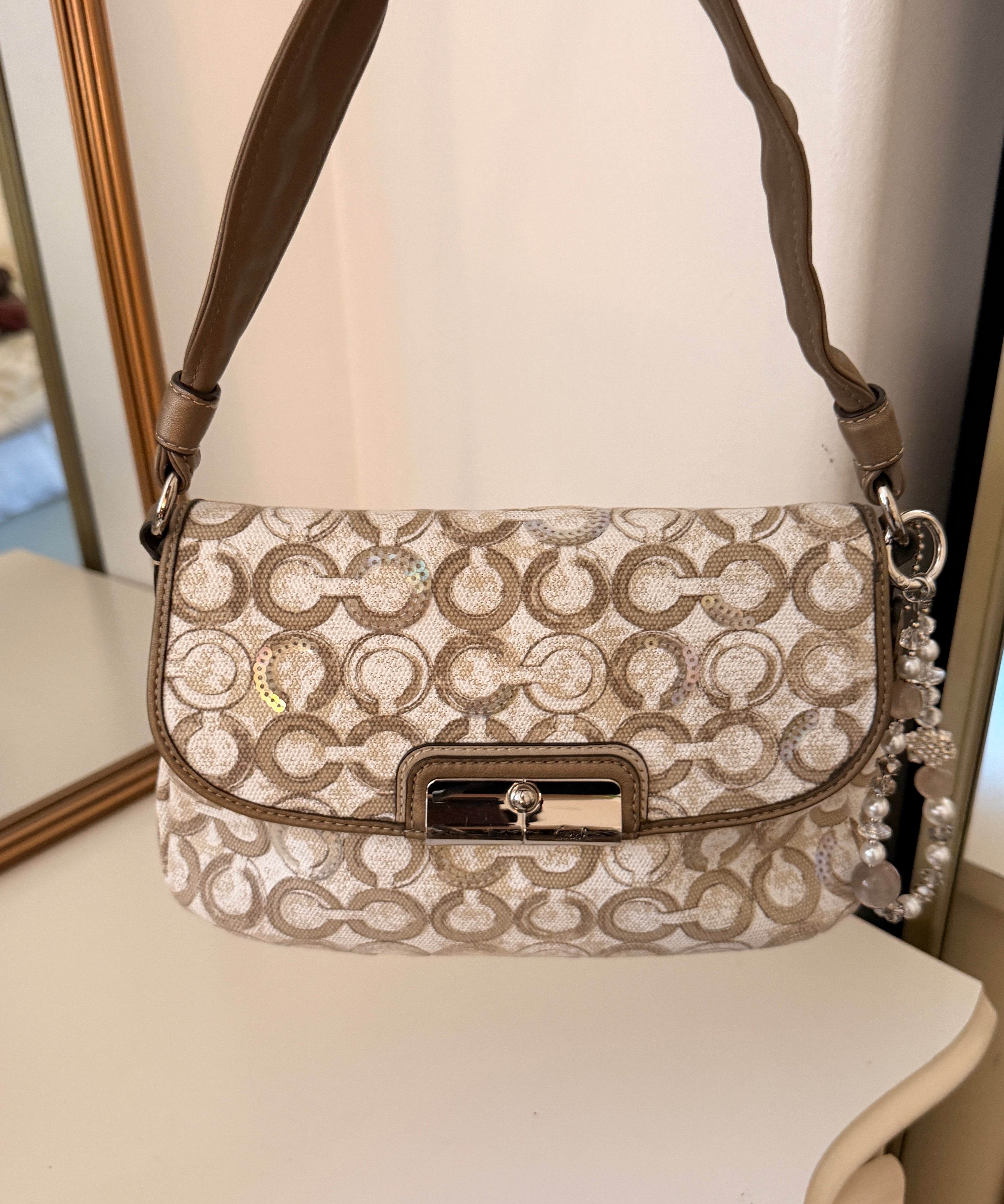 Coach Khaki Mini Kristen Leather  Bag