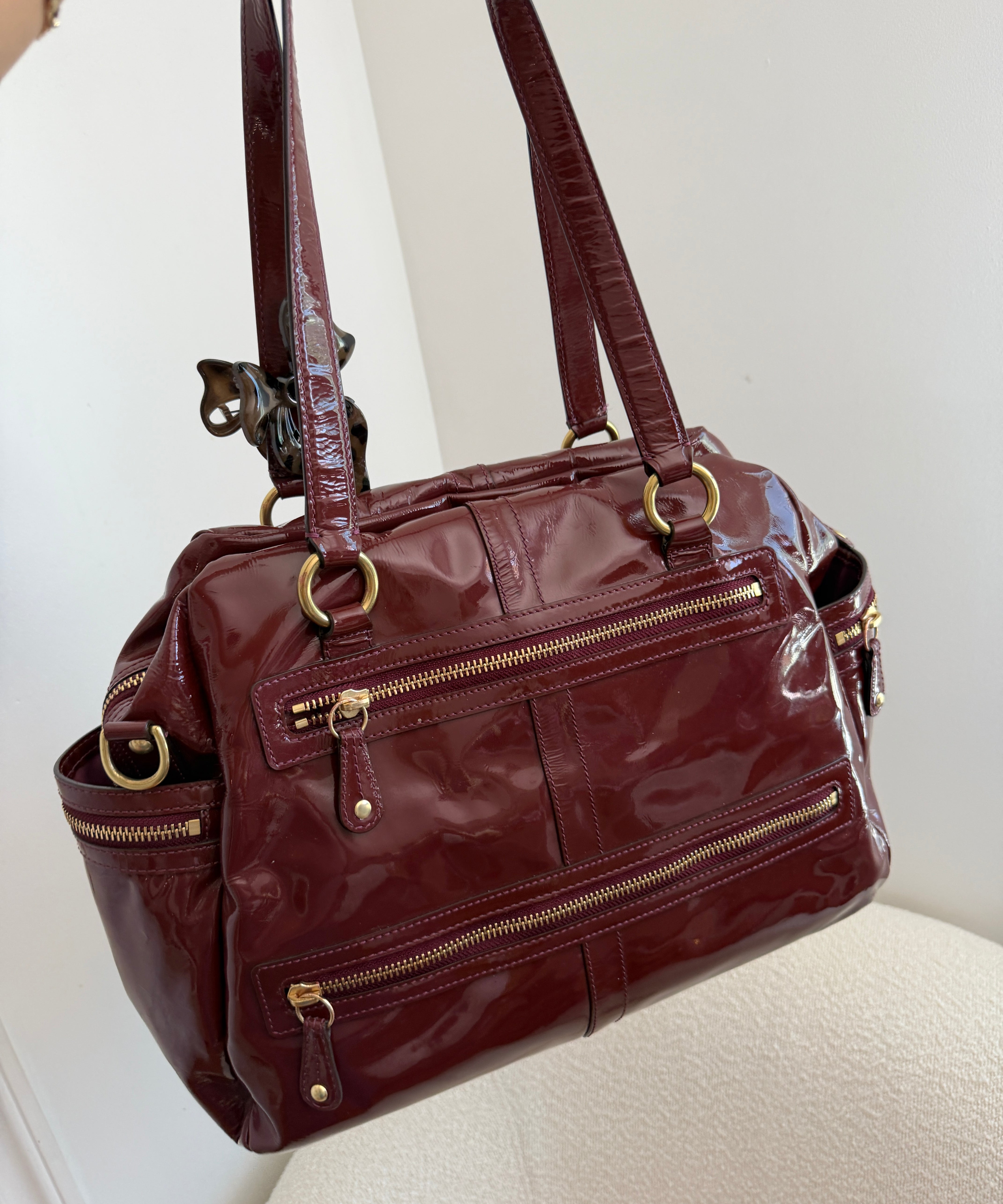 Coach Burgundy Peyton Patent Leather Turnlock Legacy Bag