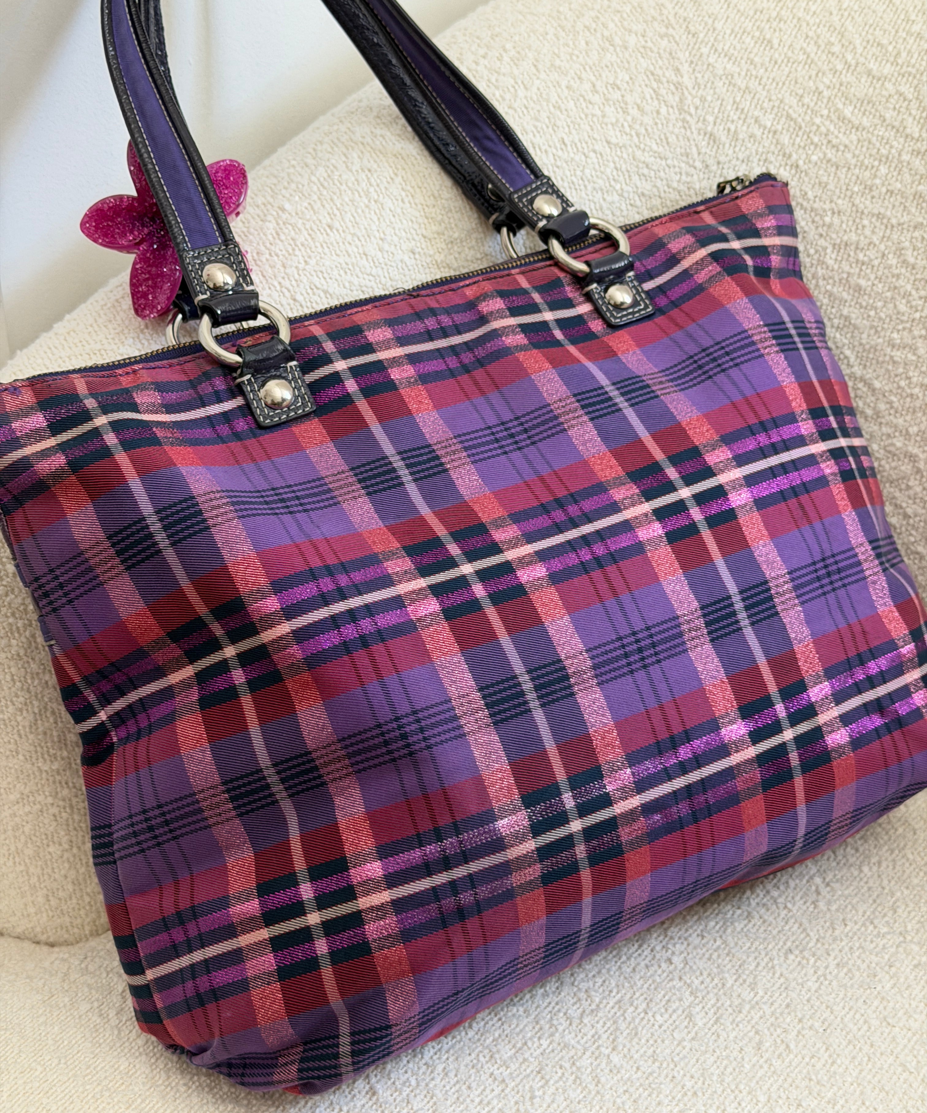 Coach Plaid Purple Madras Poppy Tote Bag