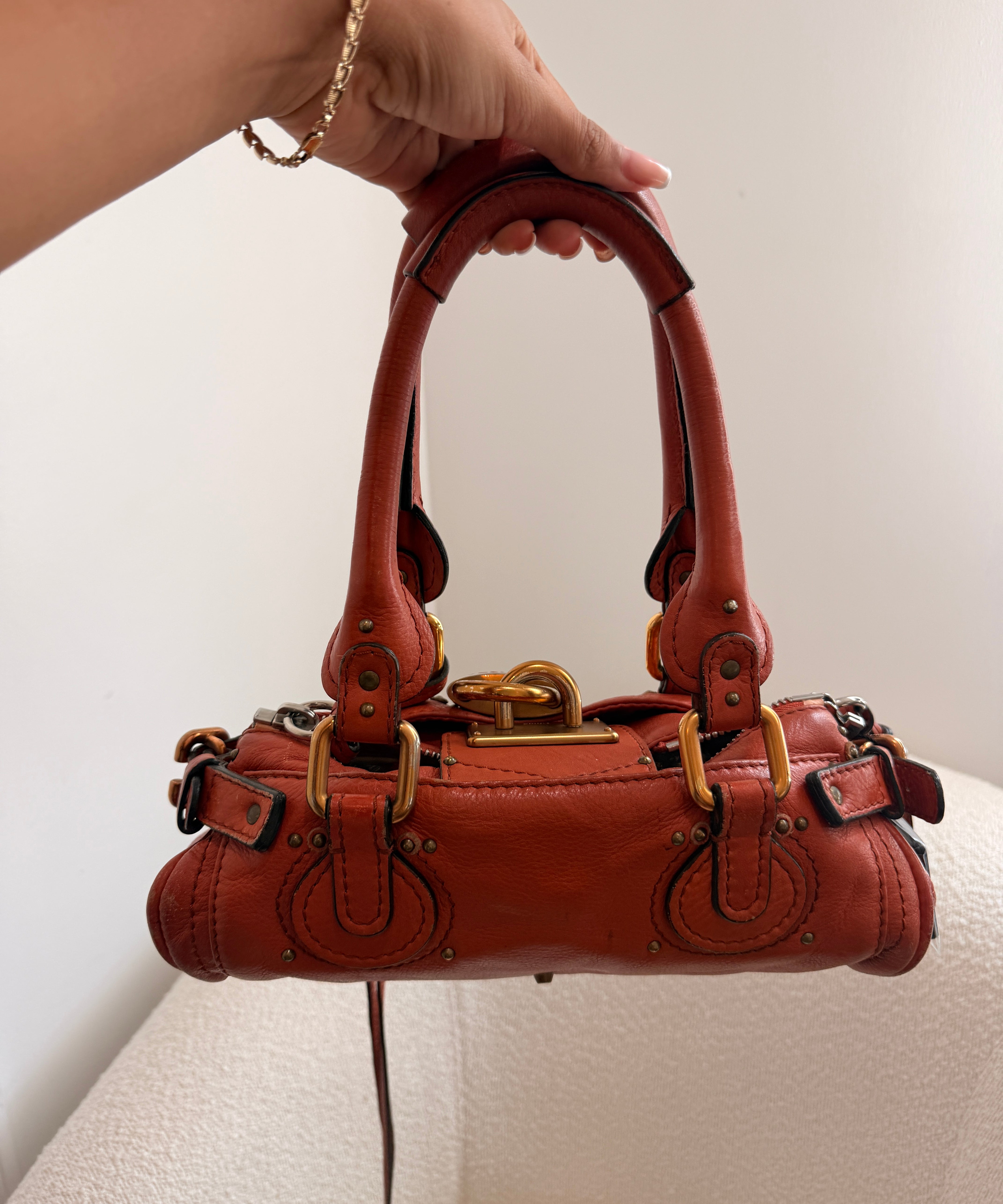 Chloe Mini Paddington Leather Burnt Orange Handbag