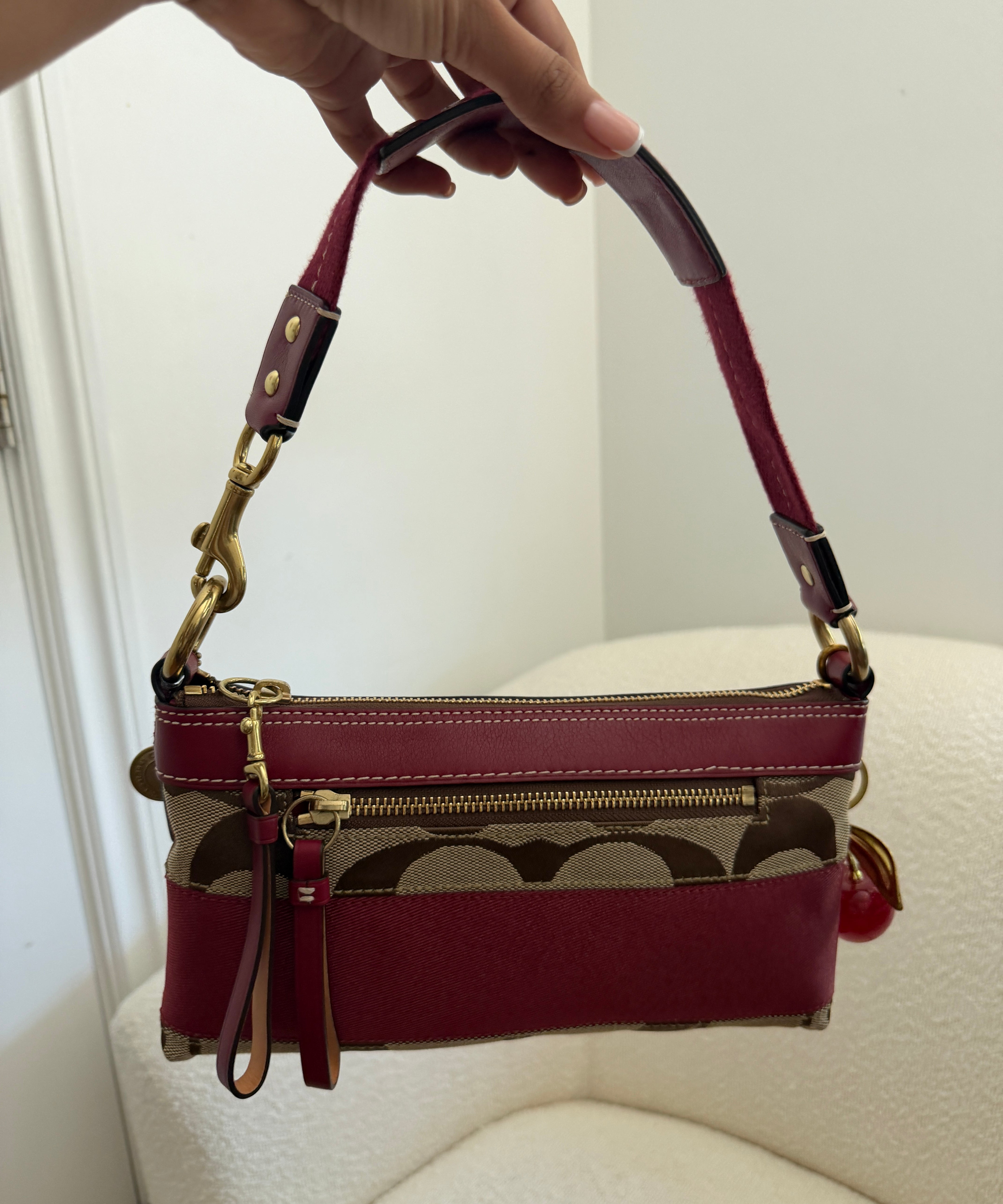 Coach Red Stripe Monogram Mini Carly Bag
