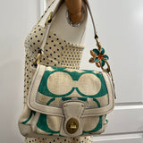 Coach Teal Canvas Ali Legacy Turnlock Bag