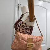 Rare Pink Fendi Zucca Baguette FF Shoulder Bag
