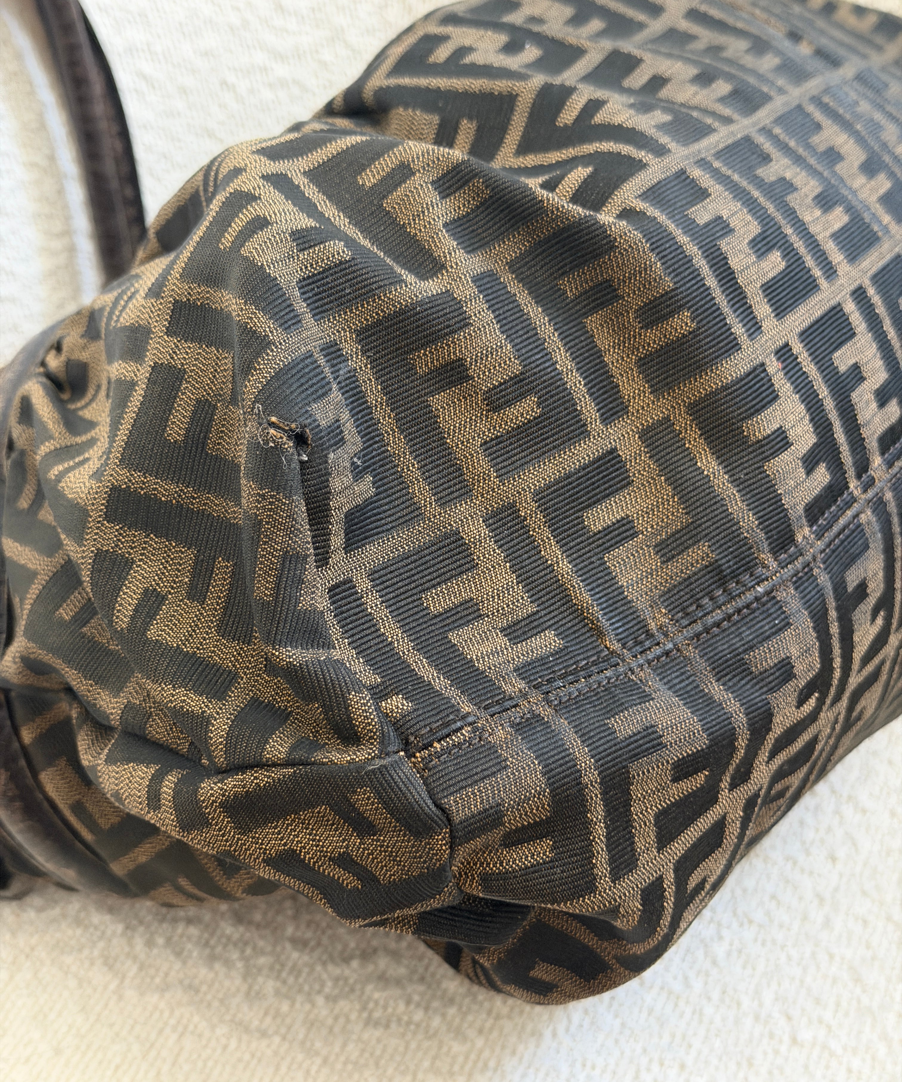 Fendi Tobacco Canvas Zucca Chef Large Shoulder Bag