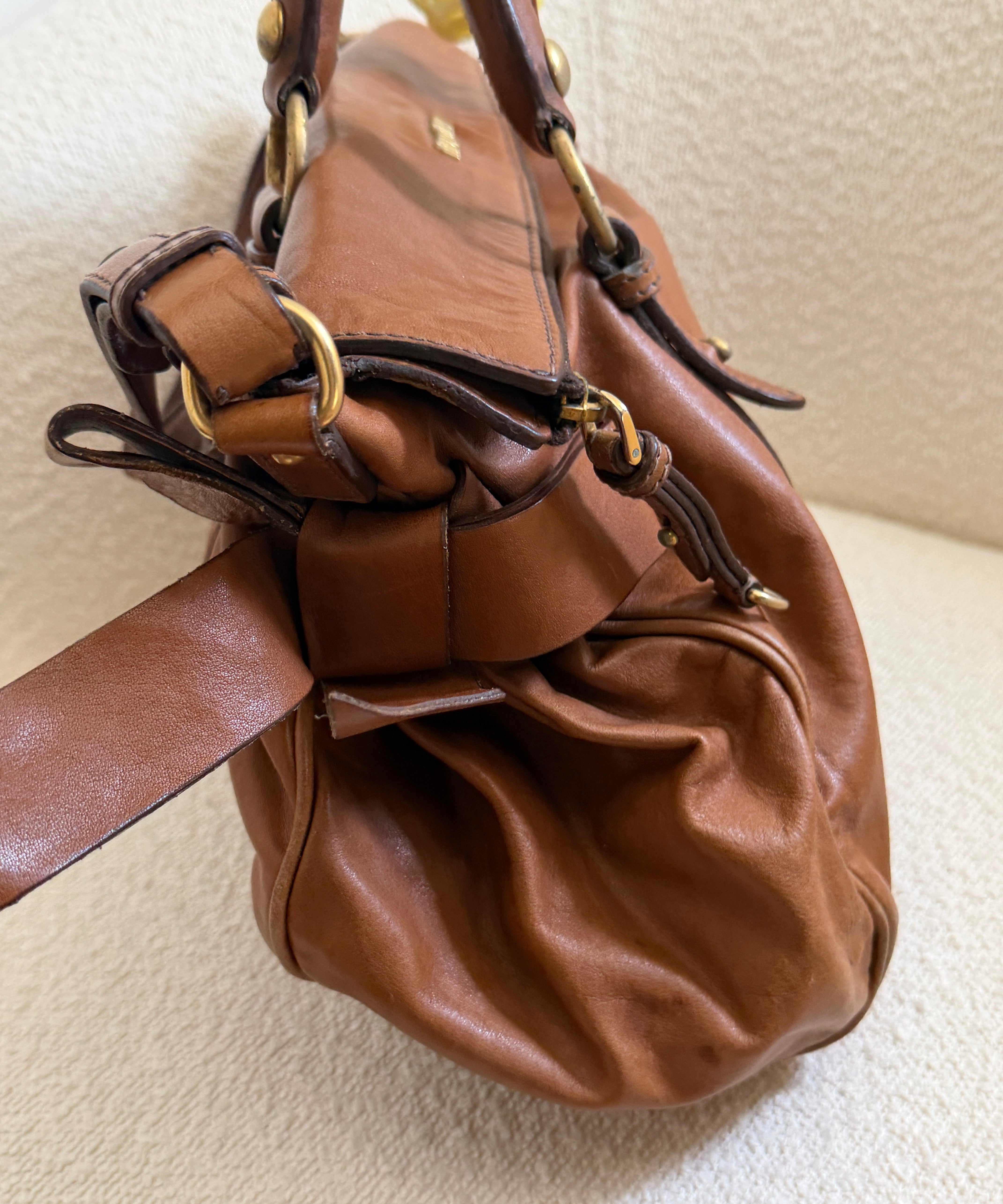 Miu Miu Tan Vitello Lux 2-Way Leather Hand Bag