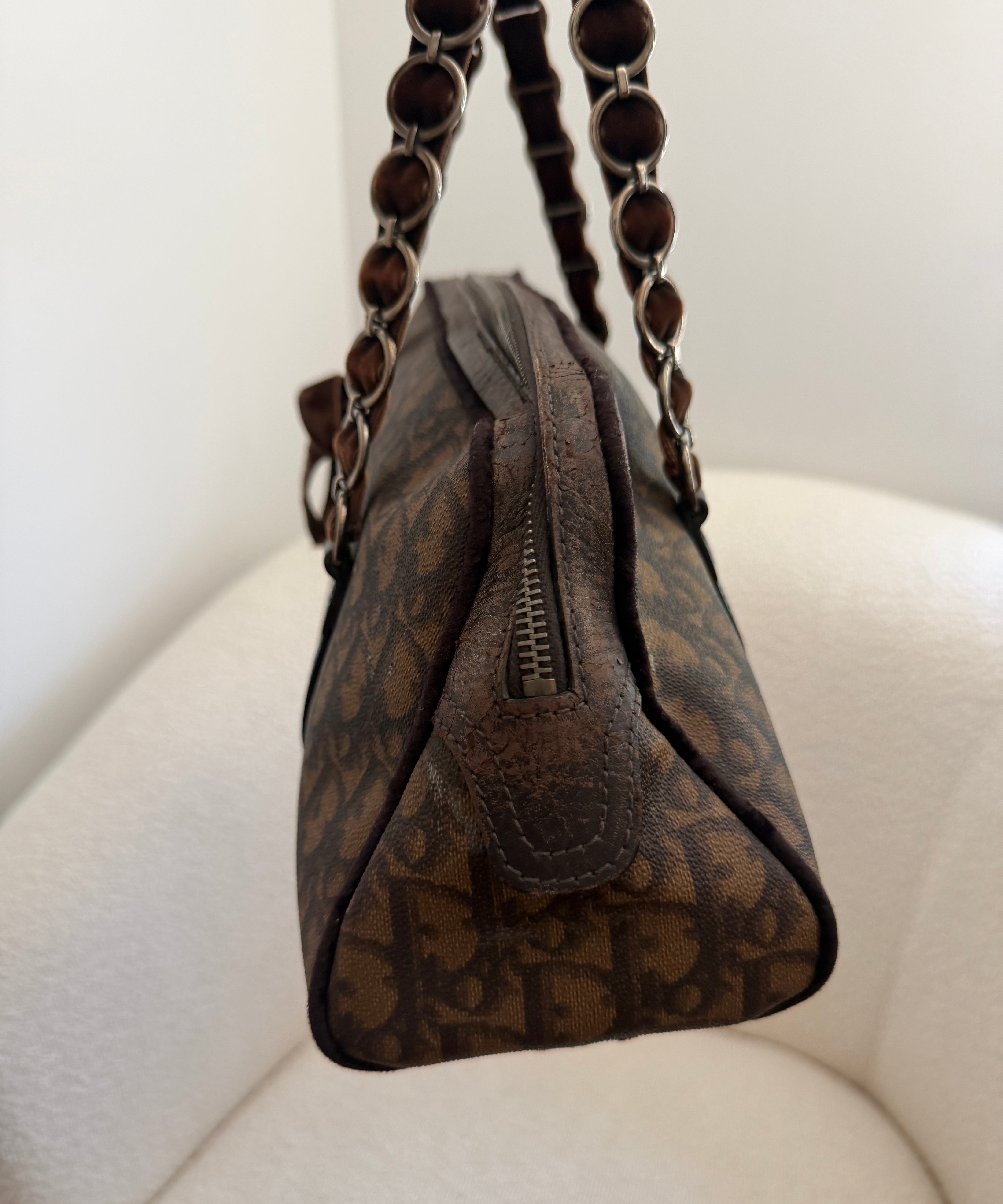 Brown Dior Romantique Trotter Boston Bag
