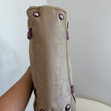 Coach Beige Signature Tote Bag with Pink Trim