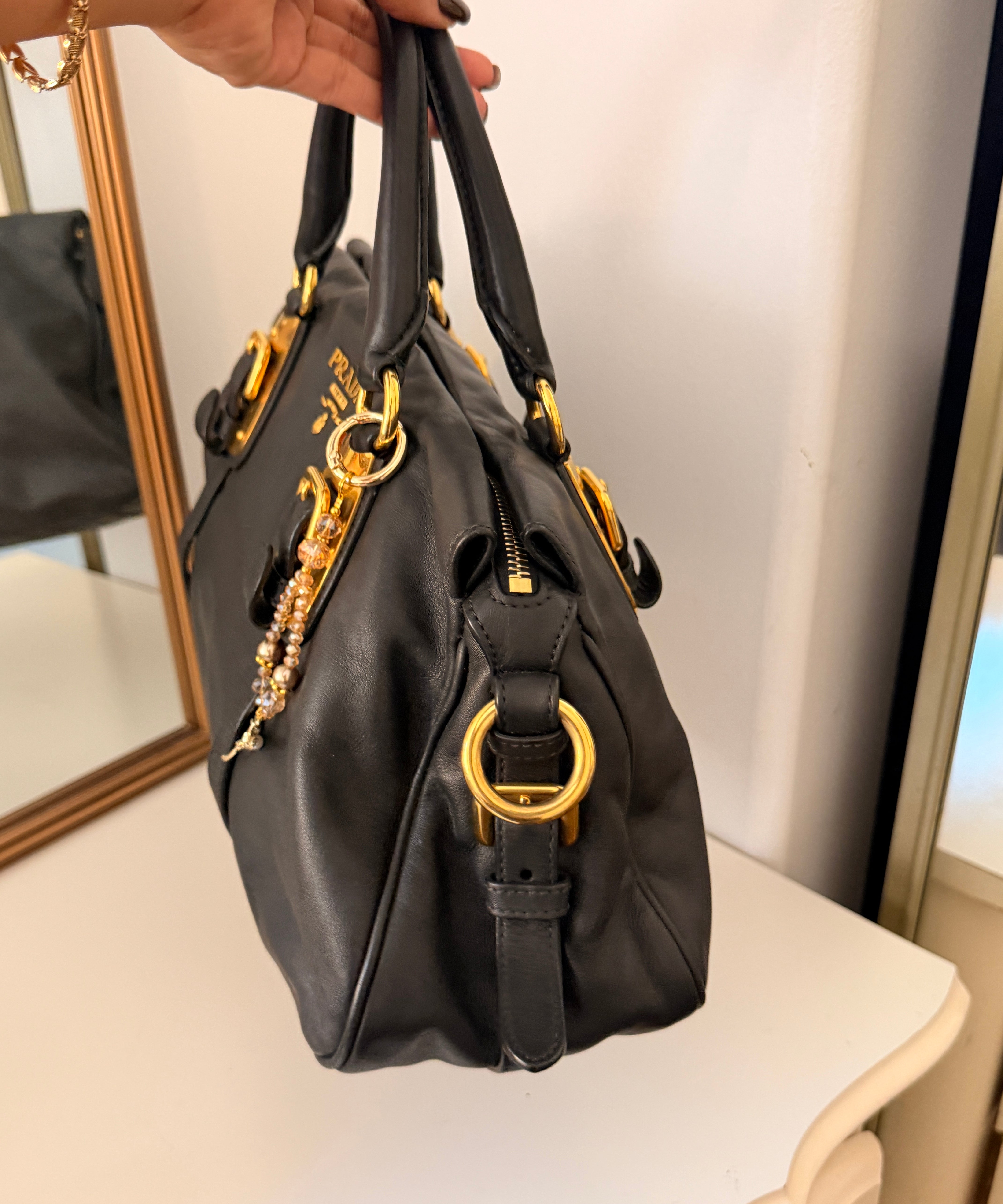 Black Leather Prada Shoulder Bag