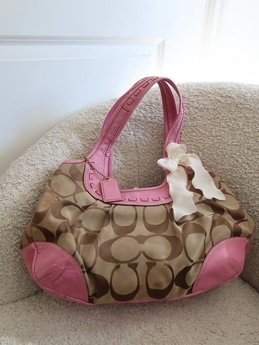 Rare Coach Pink Signature Ergo Kisslock Bag