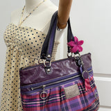 Coach Plaid Purple Madras Poppy Tote Bag