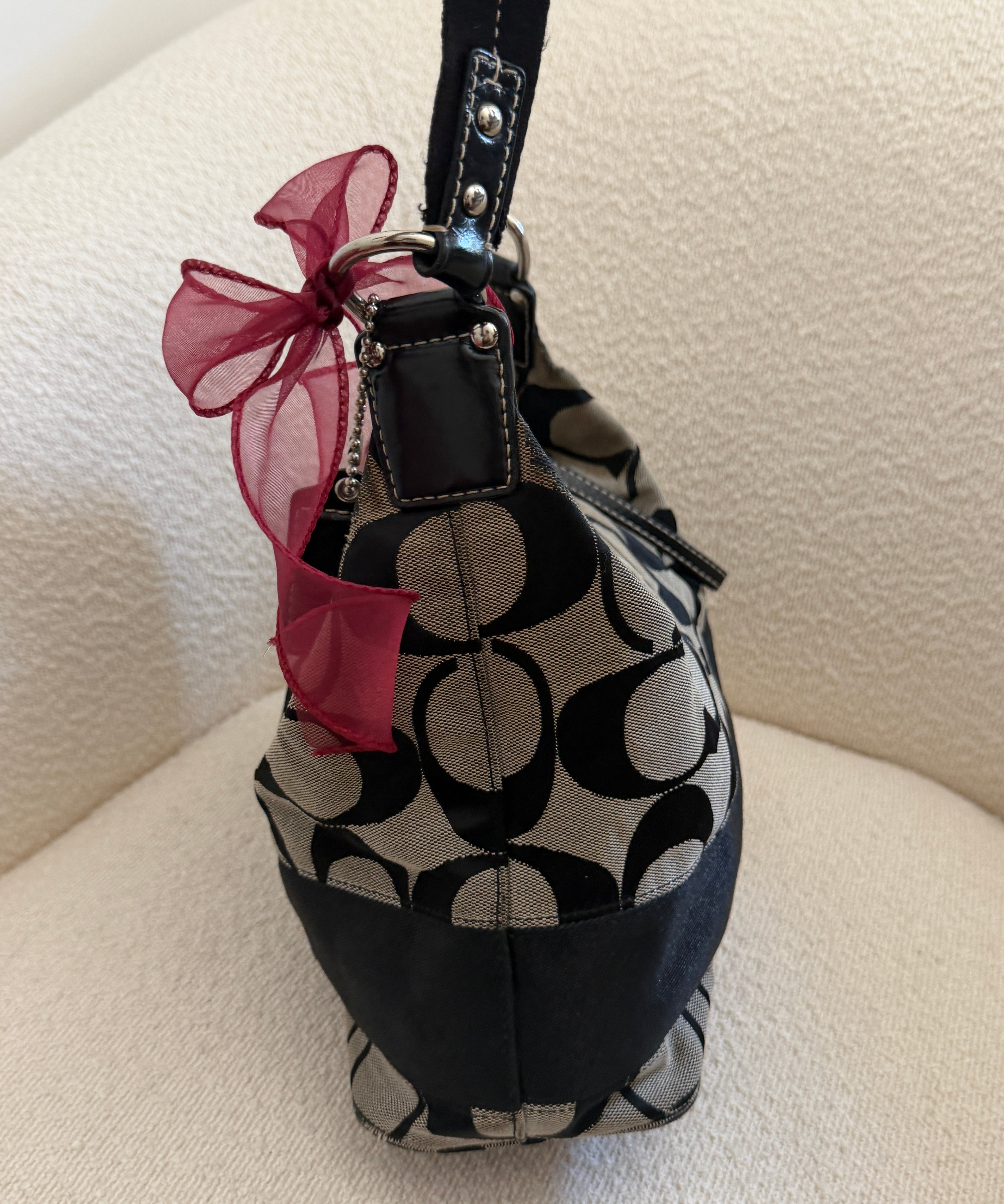Black Signature Coach Stripe Shoulder Bag