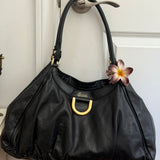 Black Leather Gucci D-Ring Large Shoulder Bag