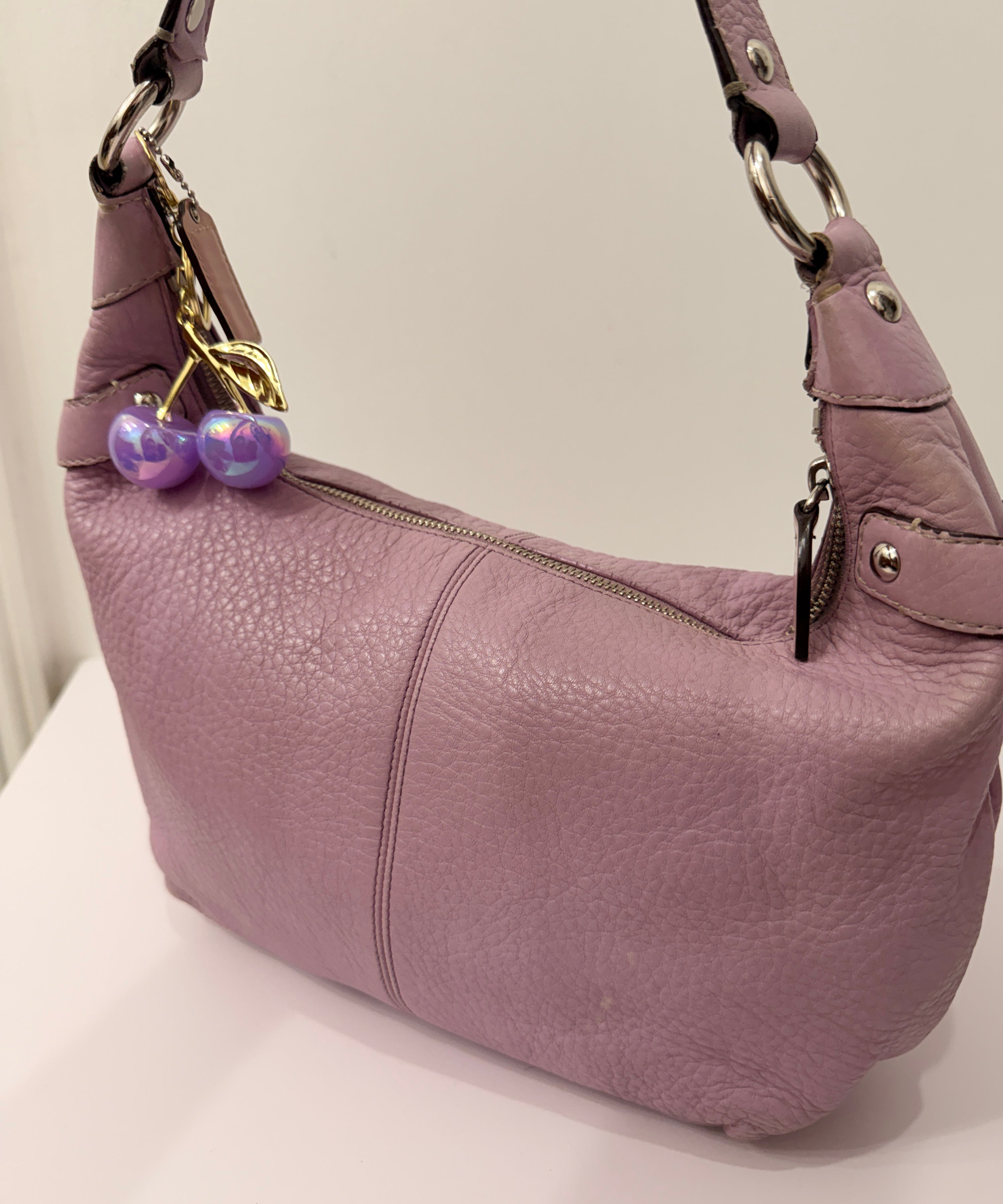 Coach Lilac Pebbled Leather Hobo Shoulder Bag