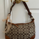 Coach Brown Monogram Shoulder Bag with Brass Hardware