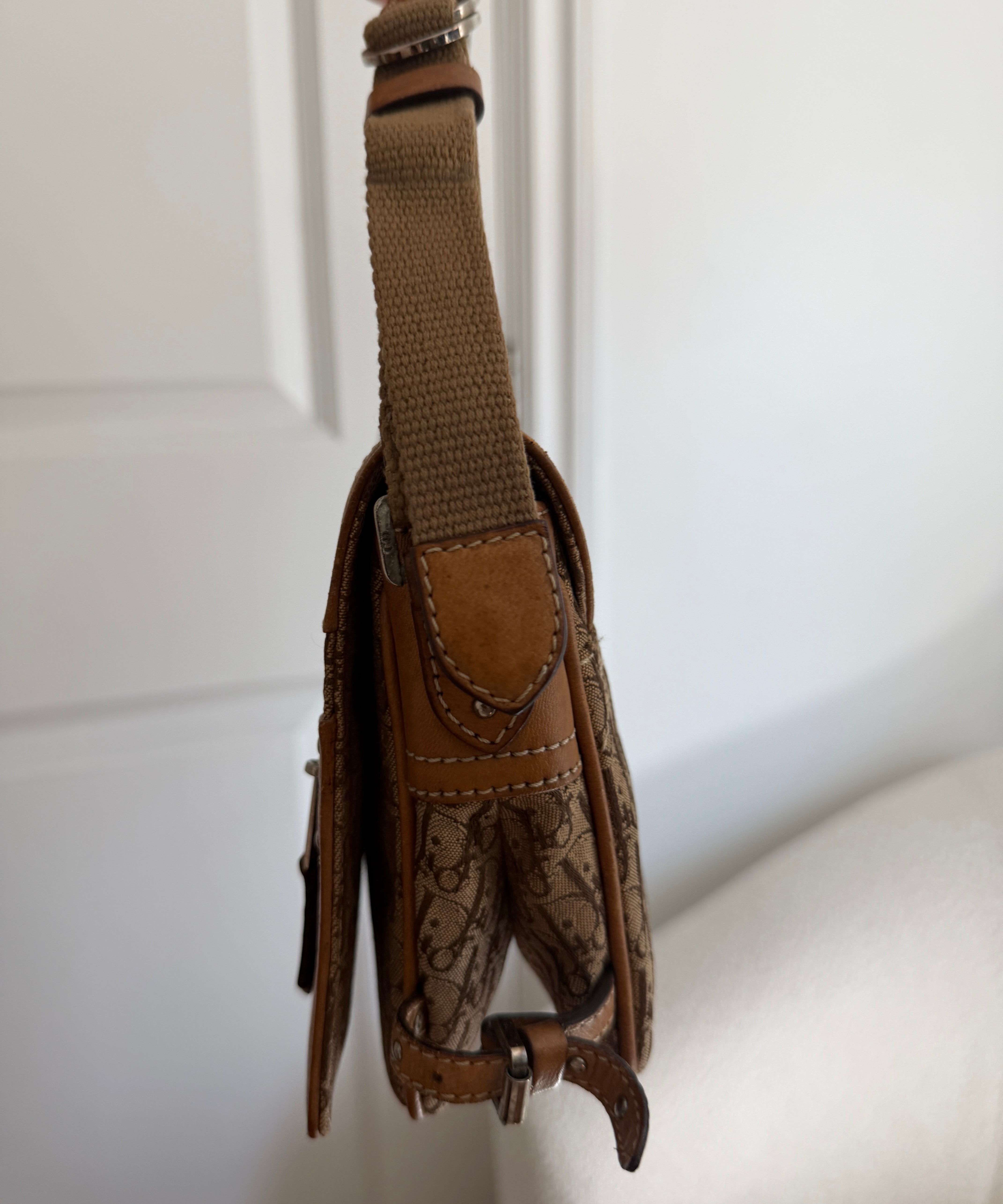 Brown Dior Trotter Monogram Zipper Shoulder Bag