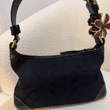 Coach Black Monogram Shoulder Bag with Brass Hardware