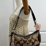 Brown Coach Signature Shoulder Bag with Brown Leather Trim