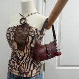 Rare Coach Maroon Leather Demi Hamptons Buckle Bag