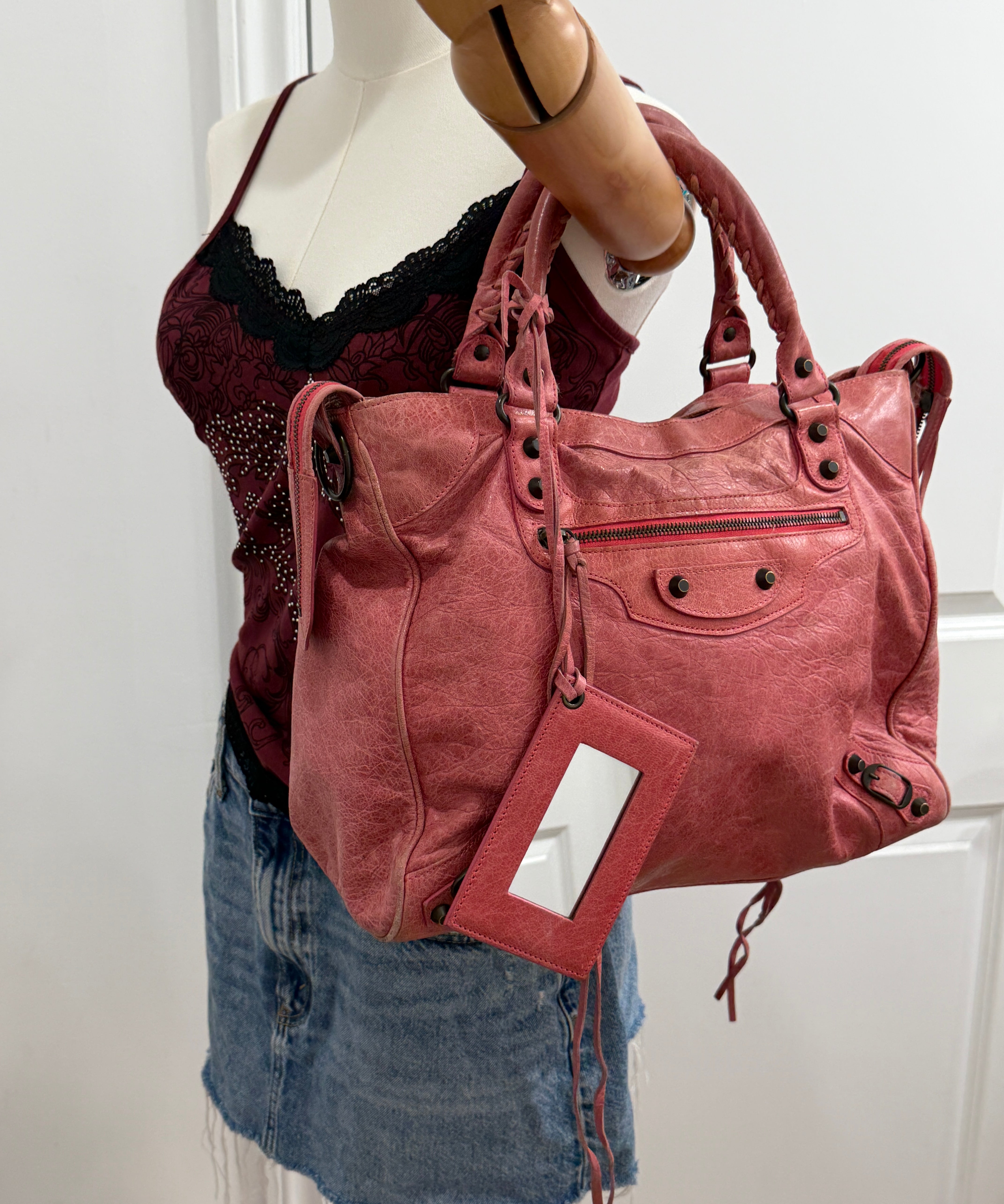 Pink Balenciaga MotoCross City Bag