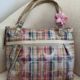 Coach Plaid Madras Poppy Tote Bag