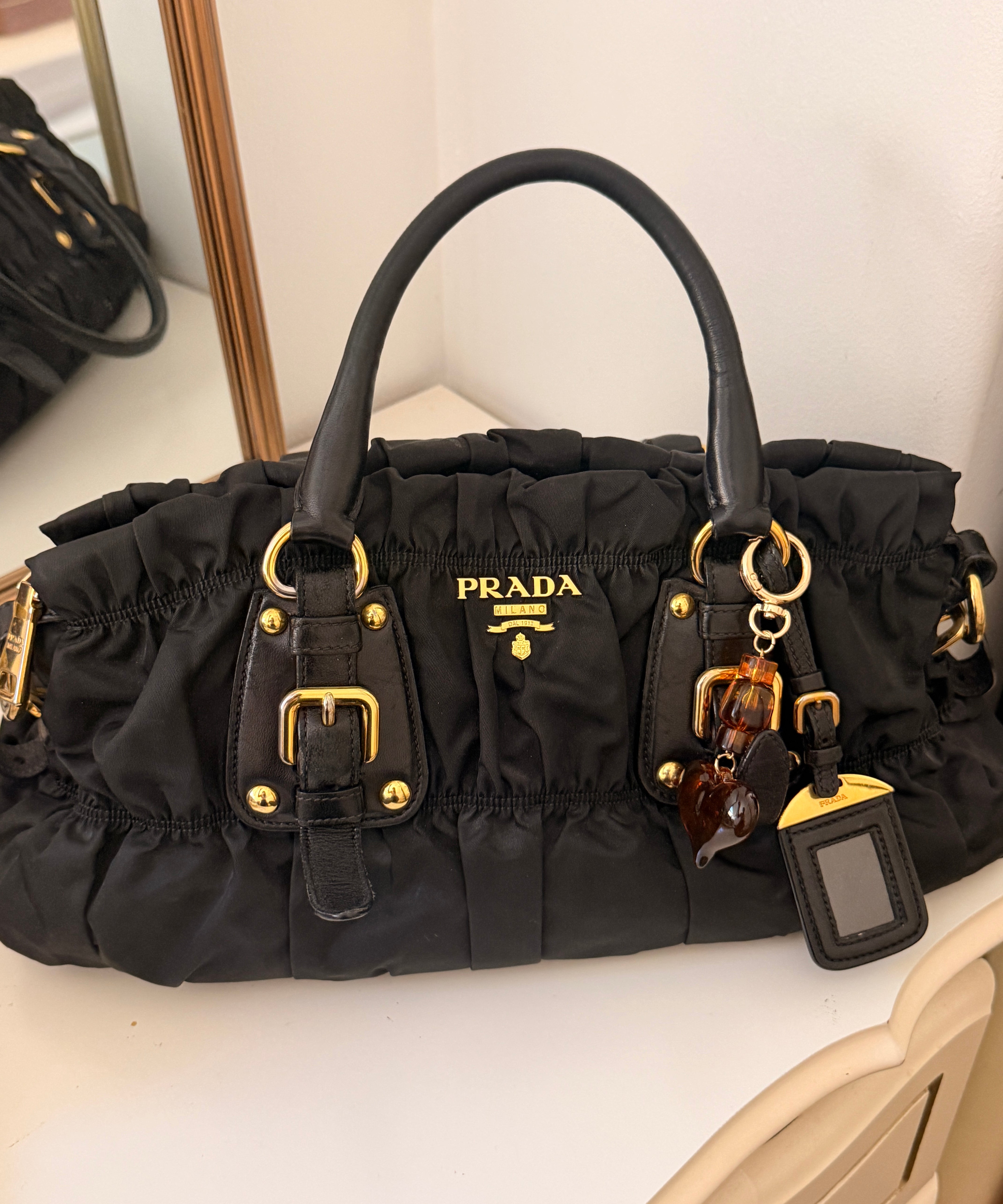 Black Prada Nylon Ruffle Bag