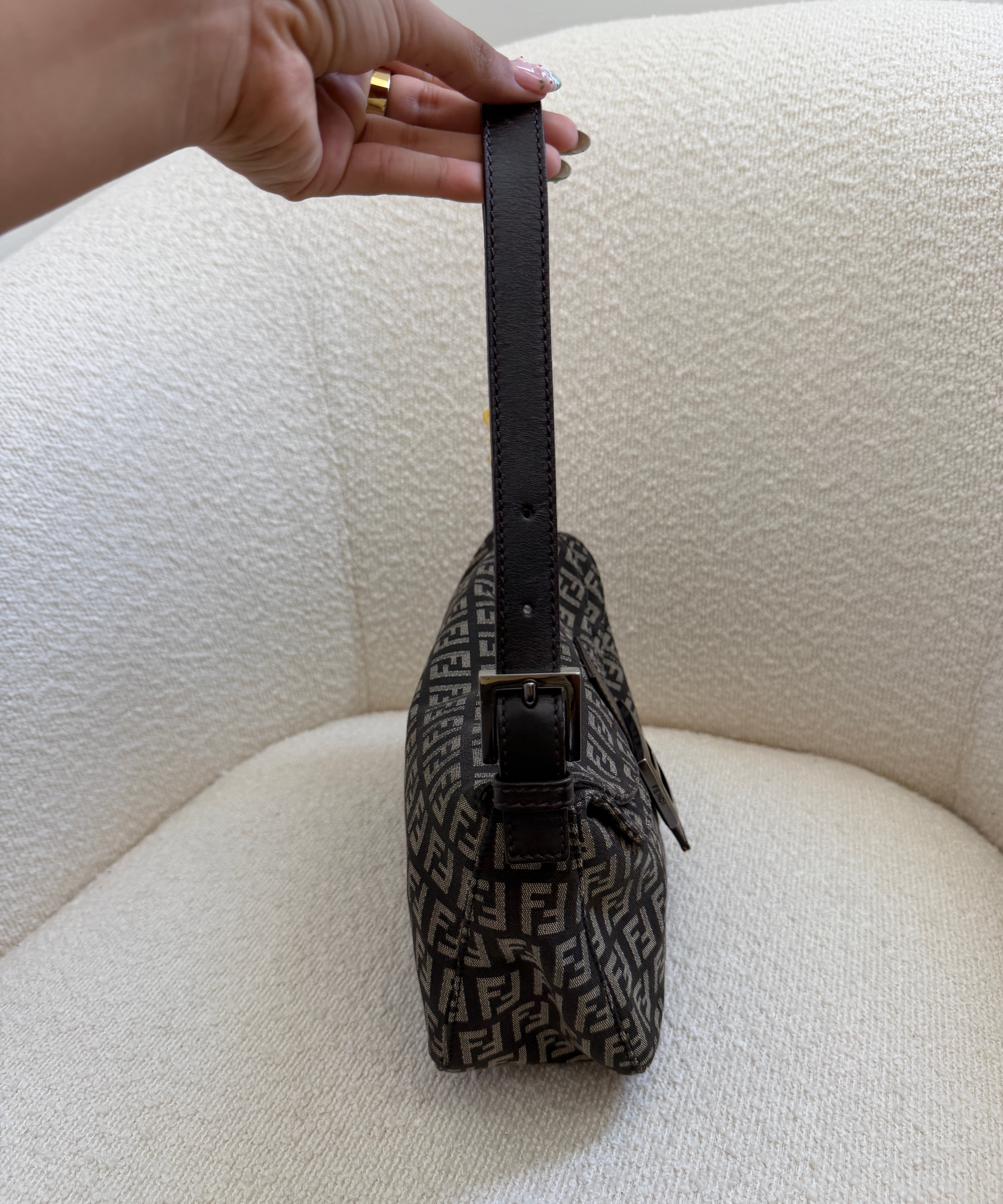 Navy Fendi Zucca Baguette FF Shoulder Bag
