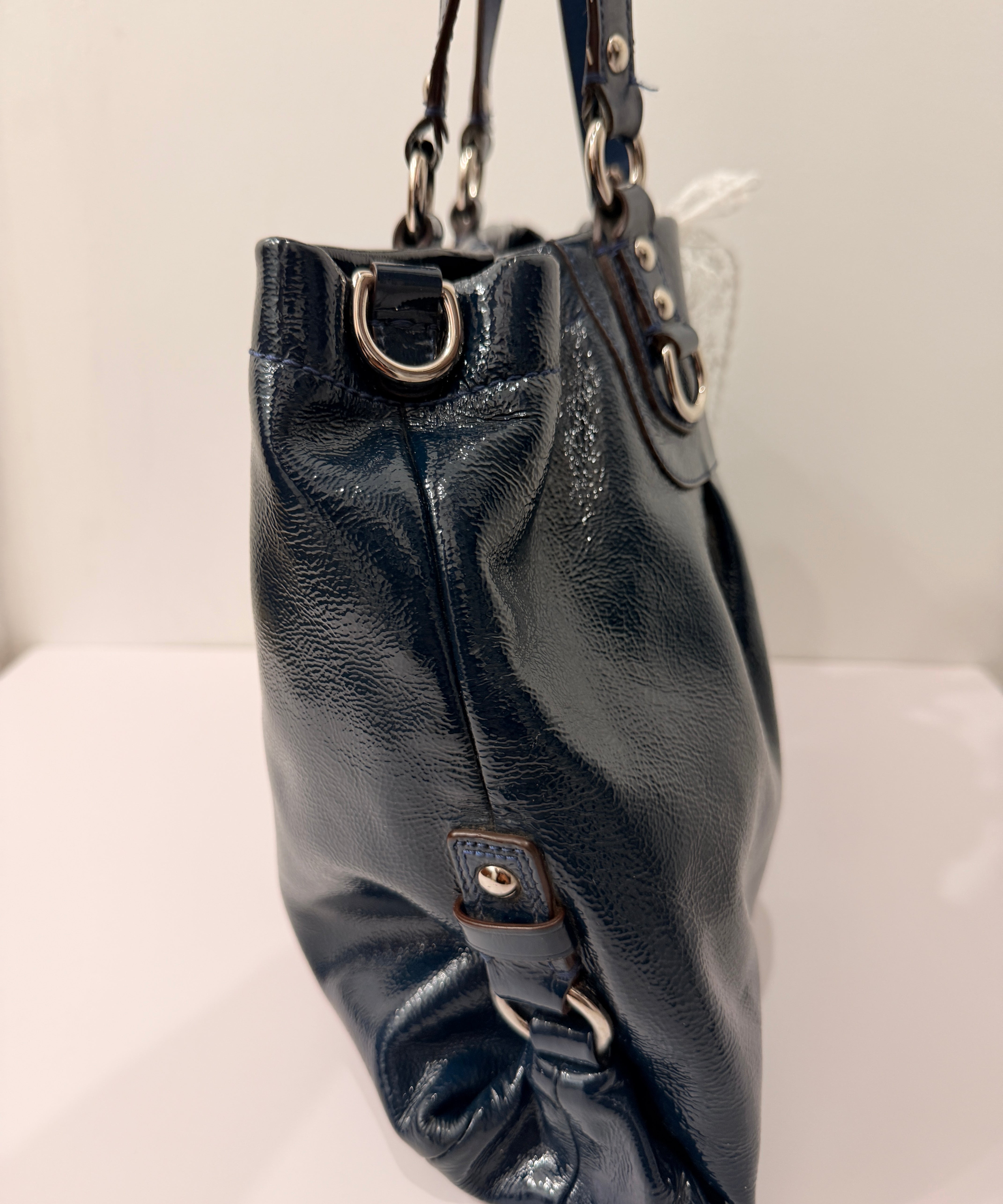 Coach Navy Patent Leather  Ashley Carry-All Bag