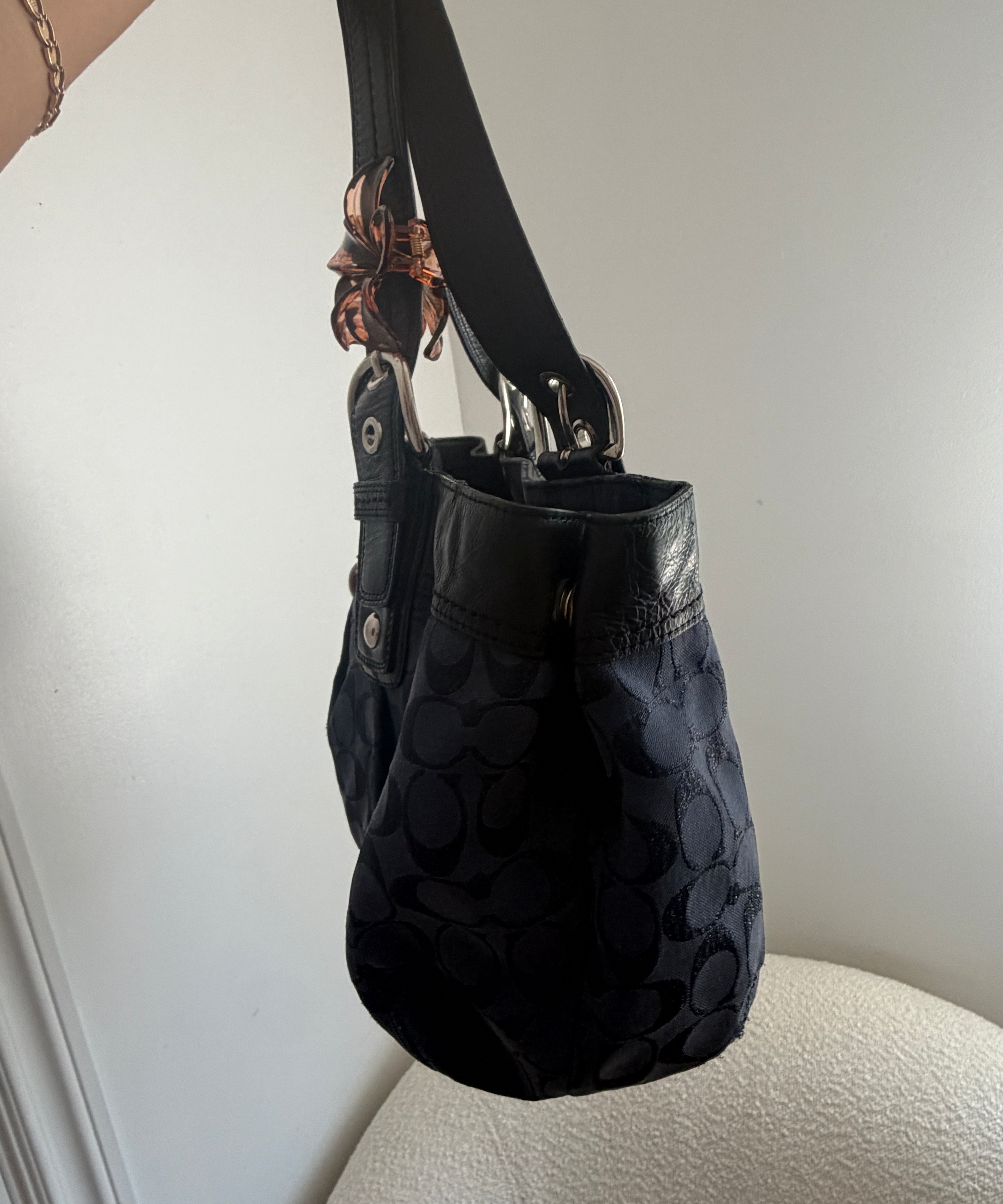 Coach Navy Shimmer Leather Soho Tote Bag