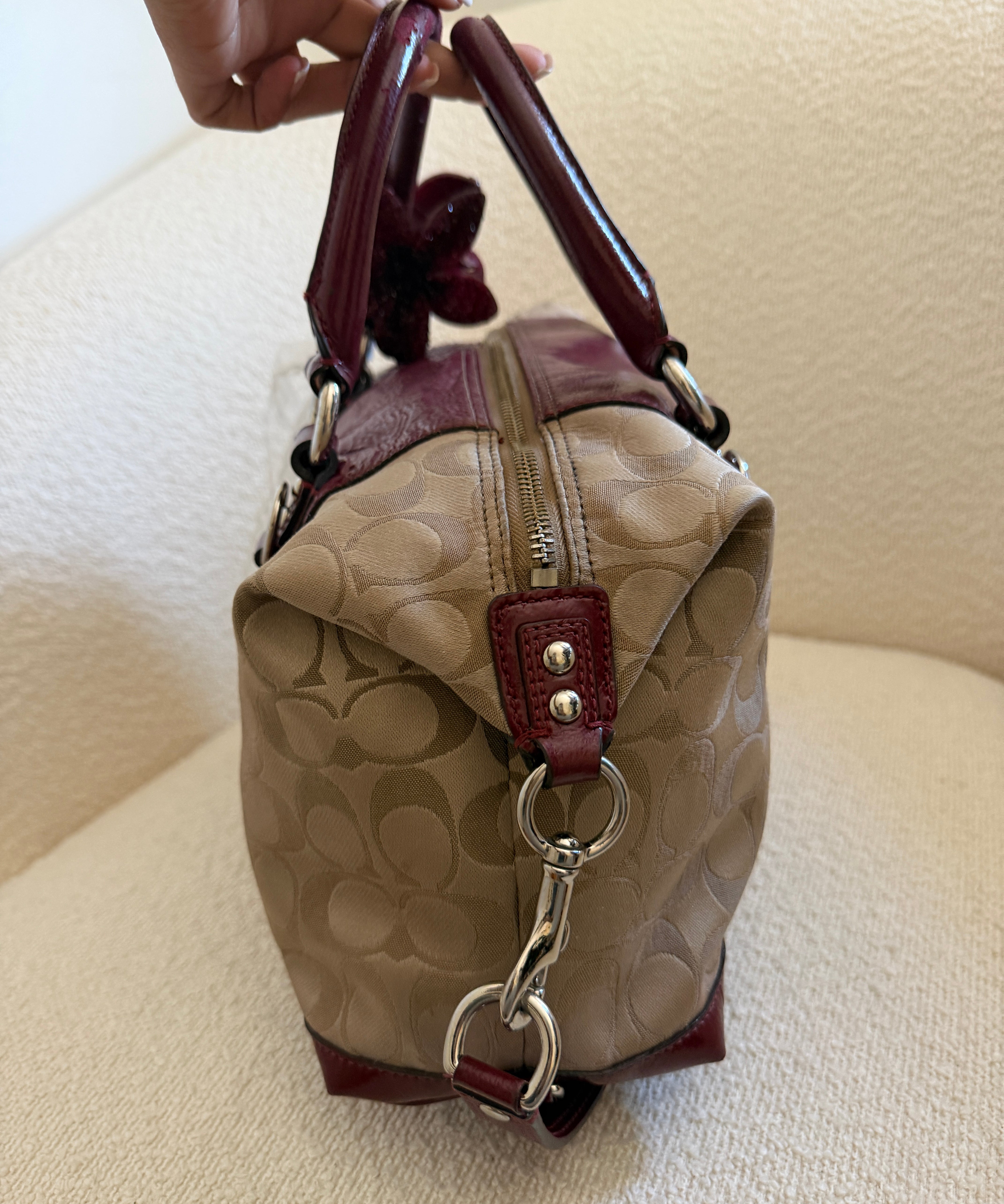 Coach Signature Ashley Bag with Red Patent Trim