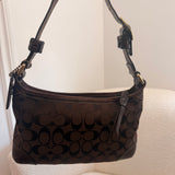 Coach Chocolate Brown Monogram Shoulder Bag with Brass Hardware