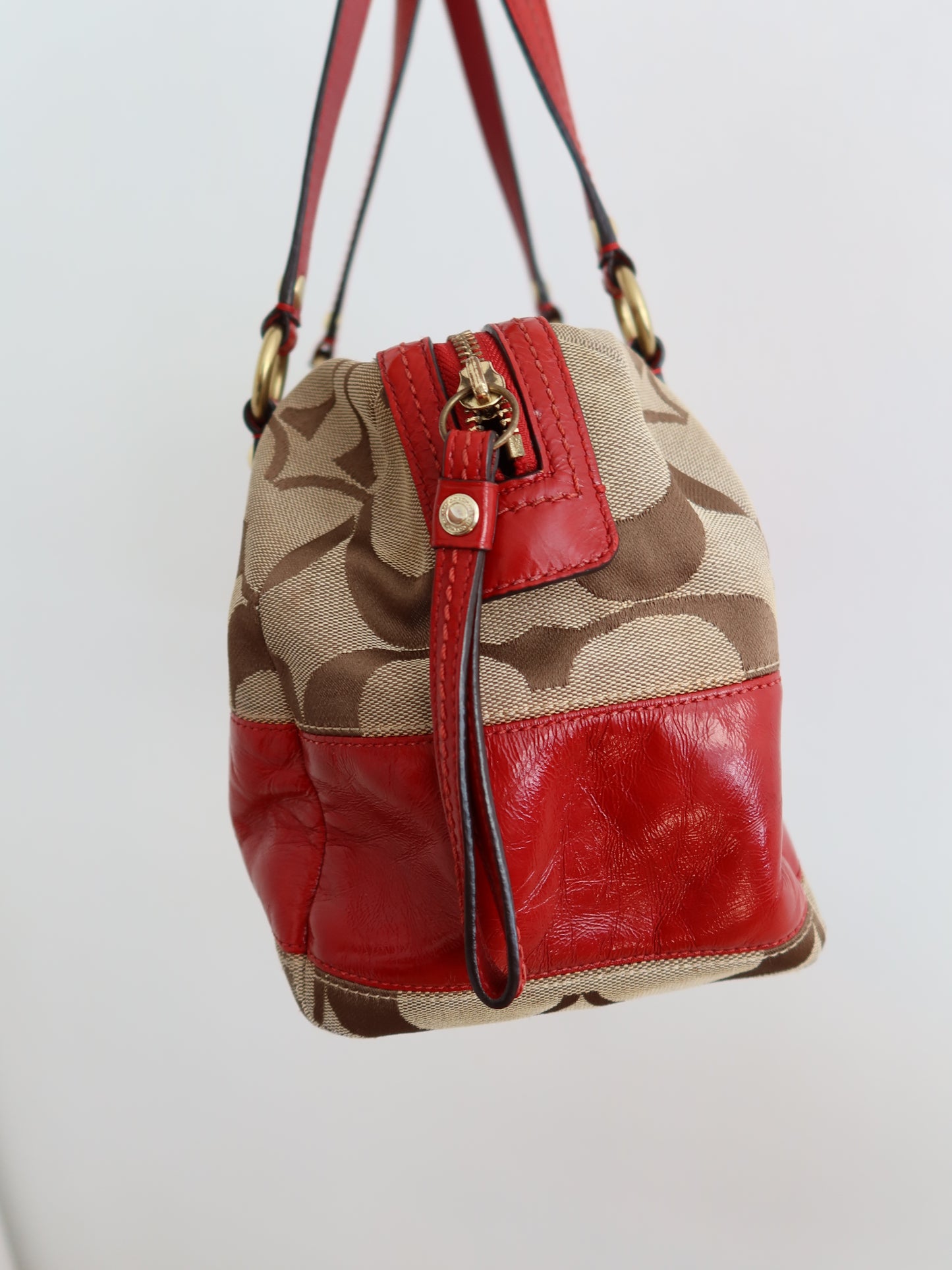 Red Coach Stripe Satchel Bag