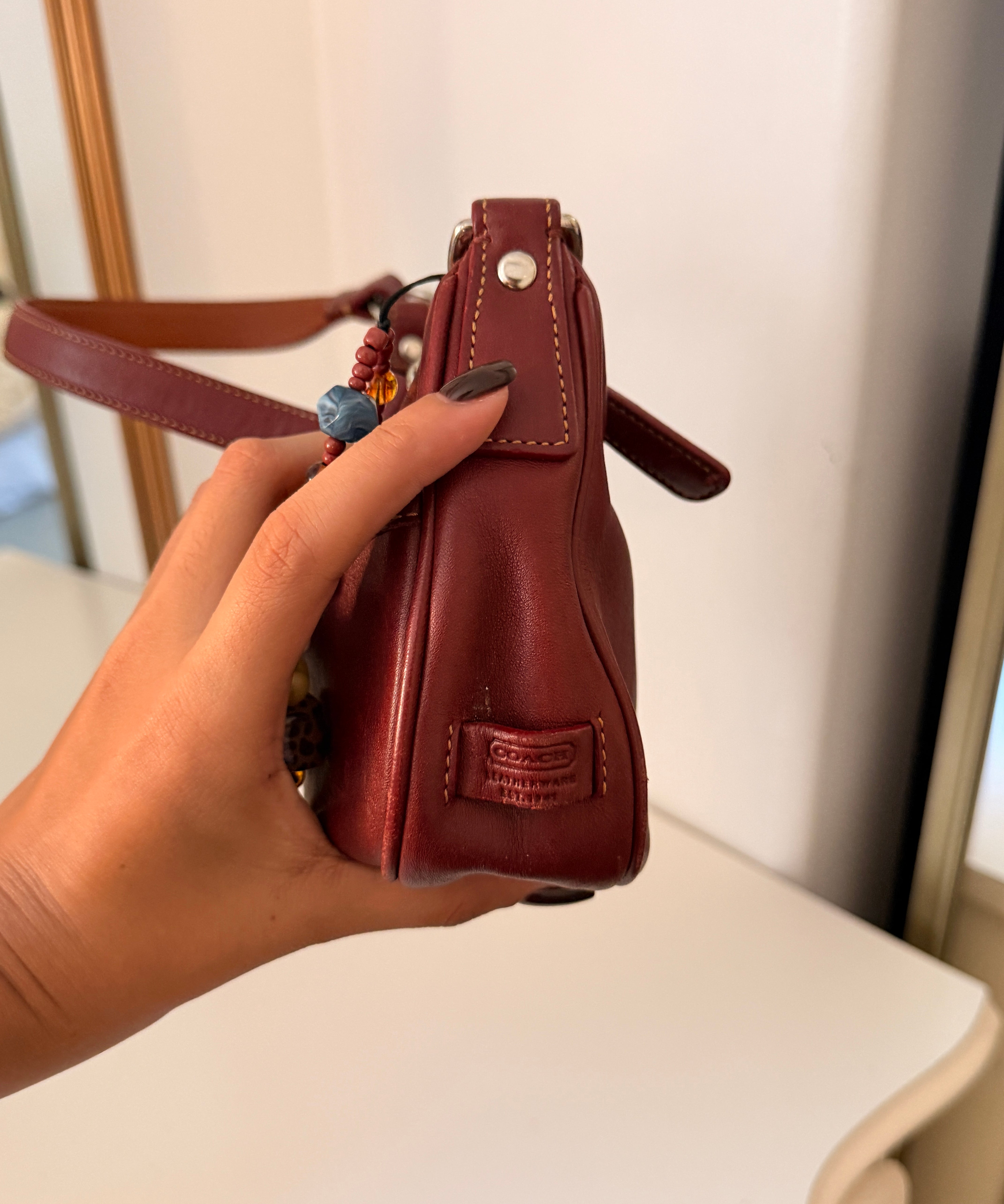 Coach Red Leather Hamptons Mini Hobo Bag