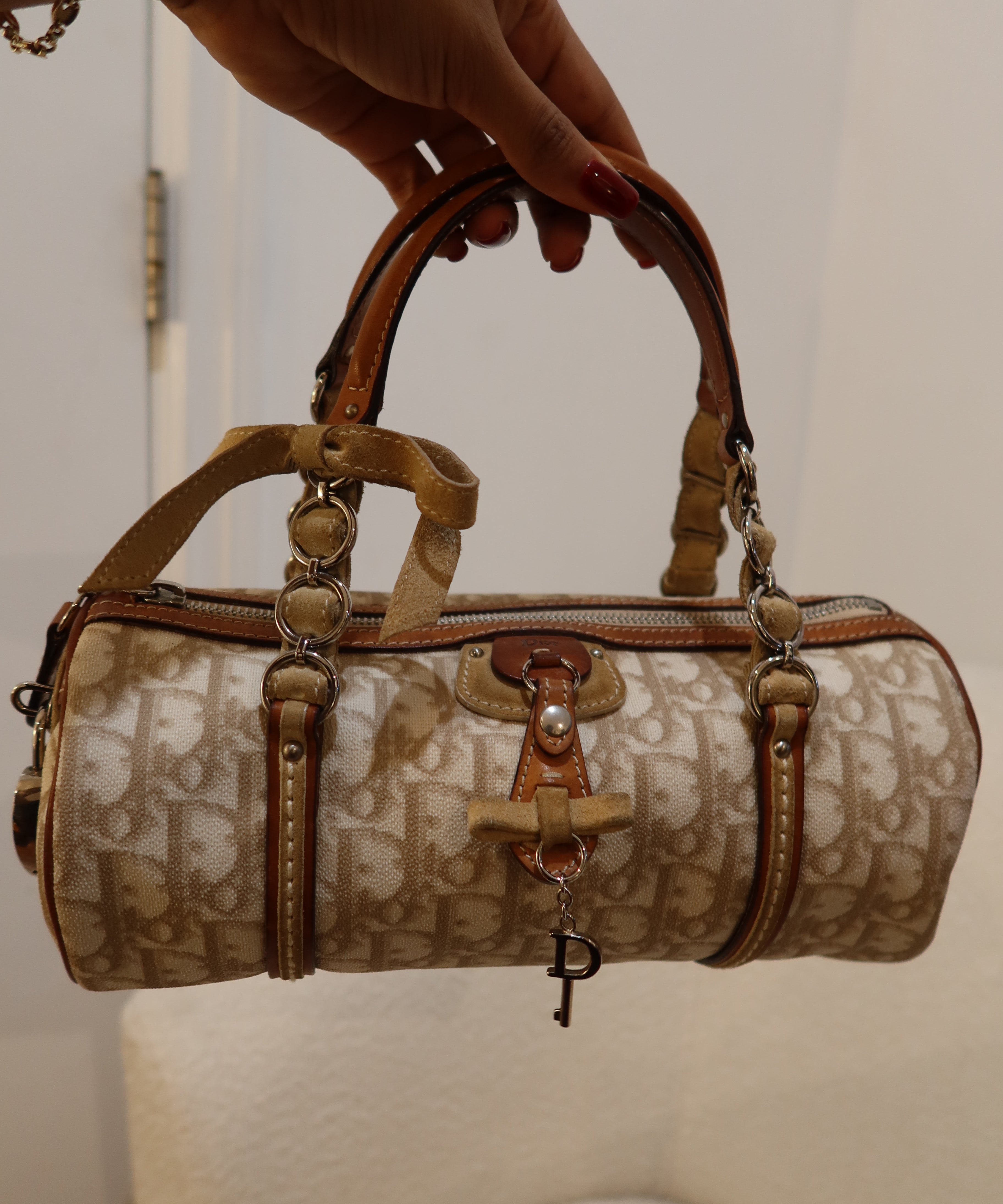 White Dior Romantique Mini Barrel Bag