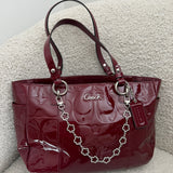 Coach Burgundy Patent Leather Tote Bag