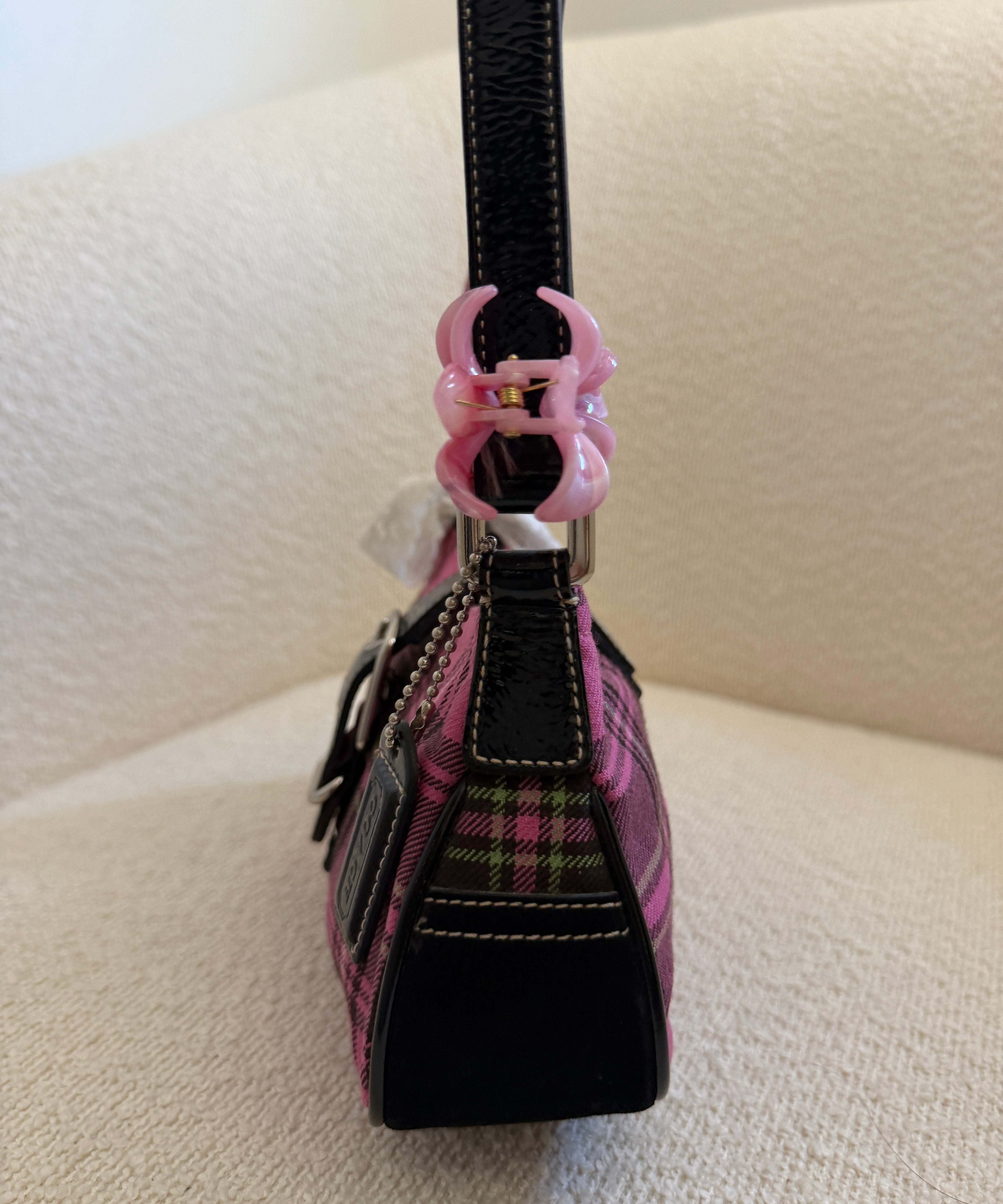 Rare Coach Pink Plaid Demi Hamptons Buckle Bag