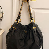 Black Nylon Prada with Gold Chain