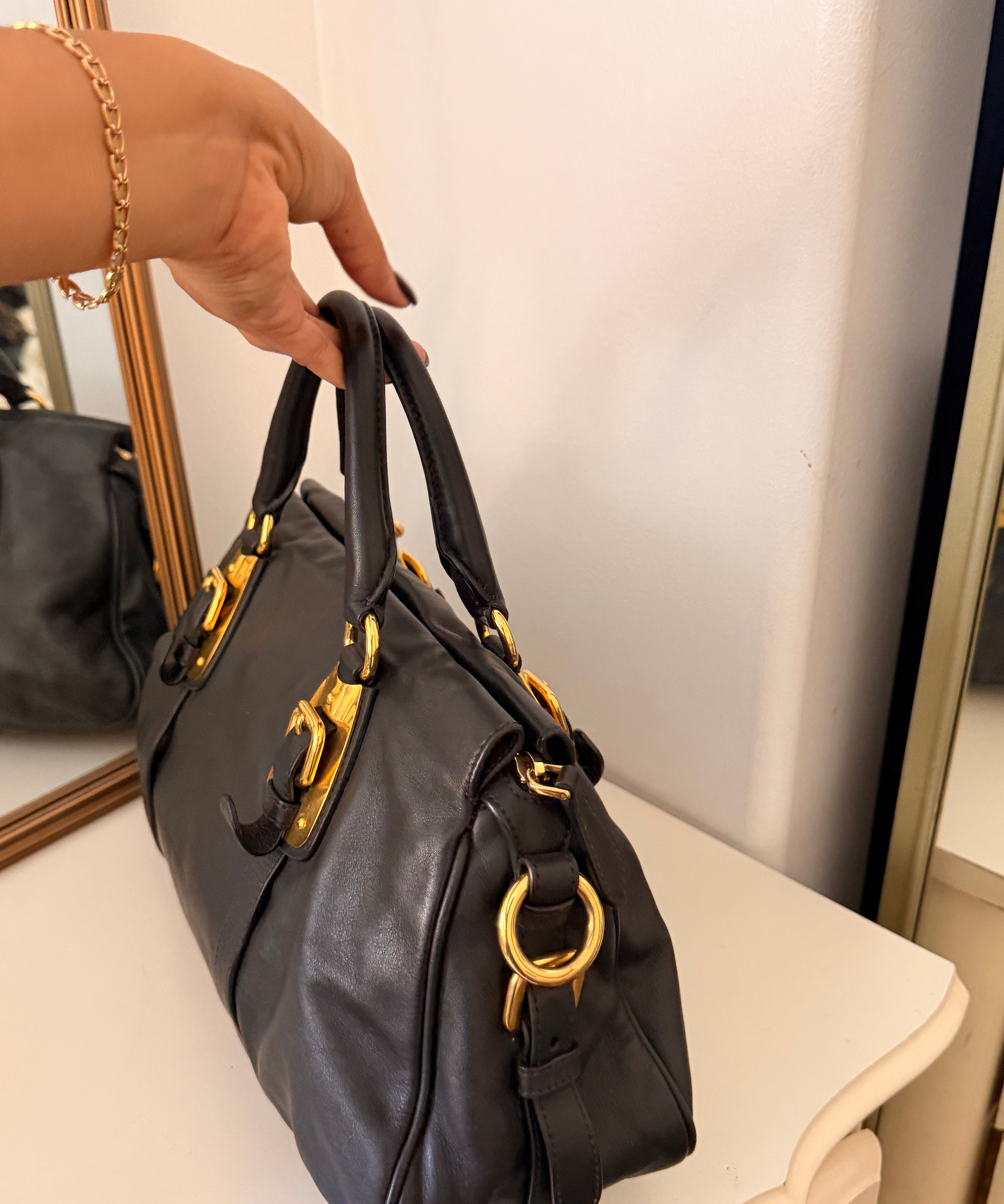 Black Leather Prada Shoulder Bag