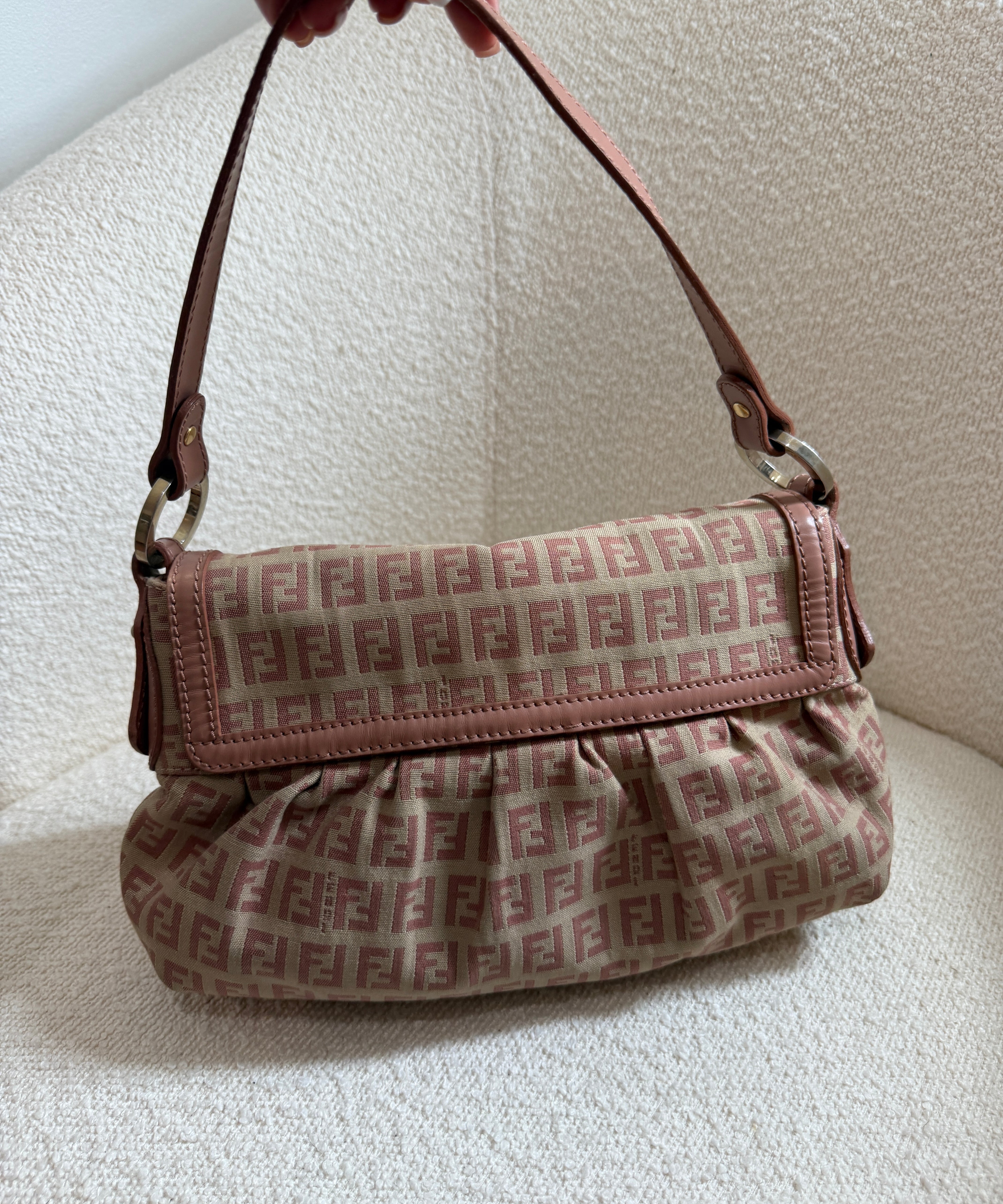 Pink Fendi Zucca Chef Shoulder Bag